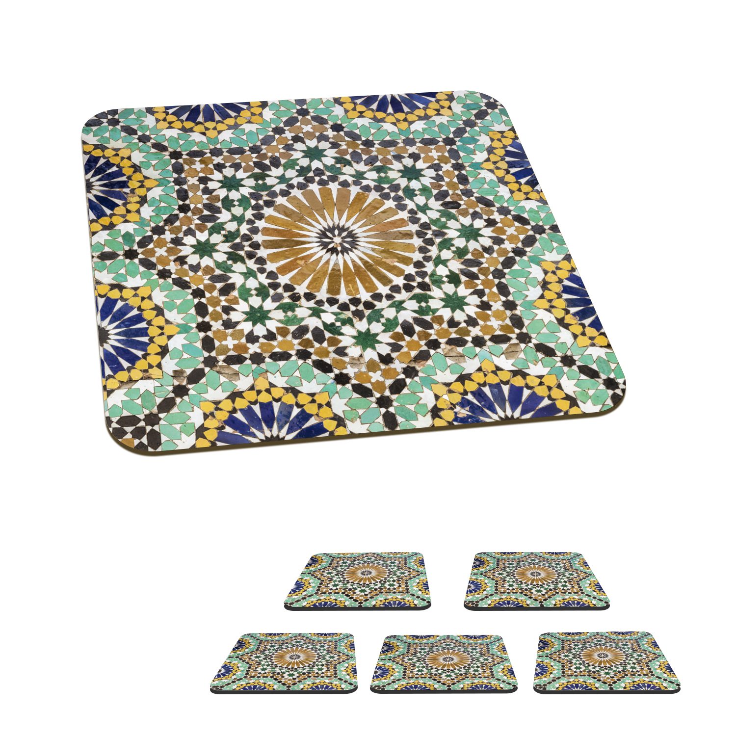 MuchoWow Glasuntersetzer Eine Nahaufnahme eines marokkanischen Mosaiks, Zubehör für Gläser, 6-tlg., Glasuntersetzer, Tischuntersetzer, Korkuntersetzer, Untersetzer, Tasse
