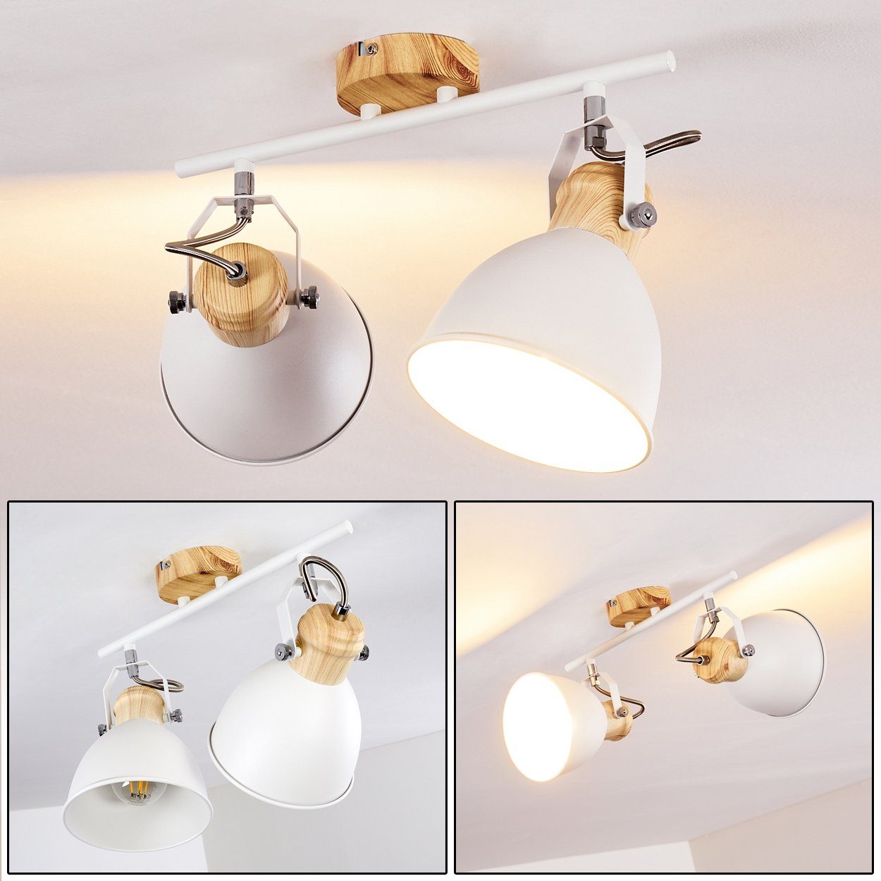 hofstein Deckenleuchte »Verago« Deckenlampe aus Metall in Weiß/Holzoptik, o günstig online kaufen