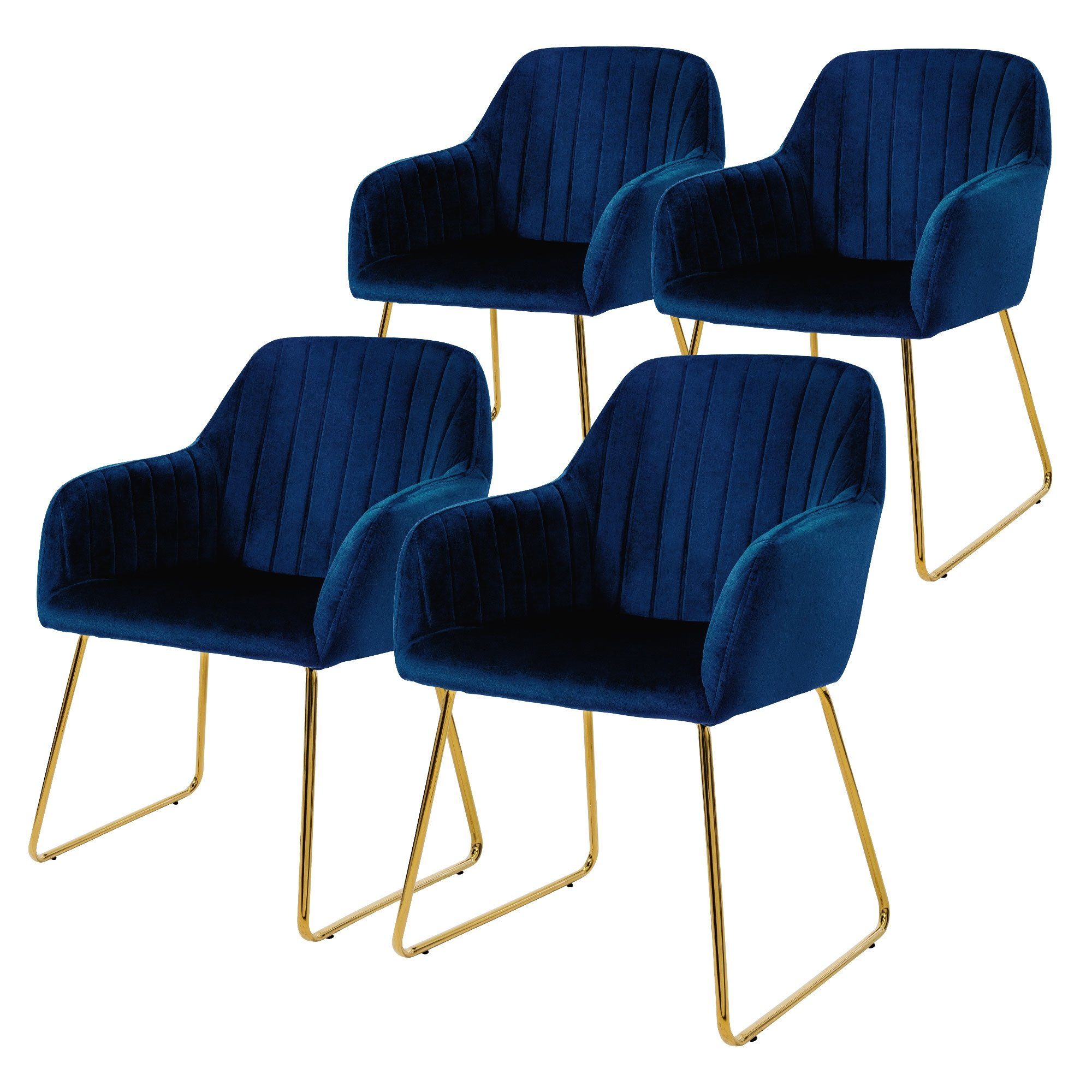 ML-DESIGN Stuhl Küchenstühle Polsterstühle Wohnzimmerstühle, 4er Set Blau Samtbezug Metallbeine ergonomisch