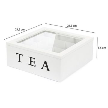 VanHenry Teebox Teekiste aus Holz mit 9 Fächern und Sichtfenster, (1-tlg), Teebeutel Aufbewahrungsbox Weiß