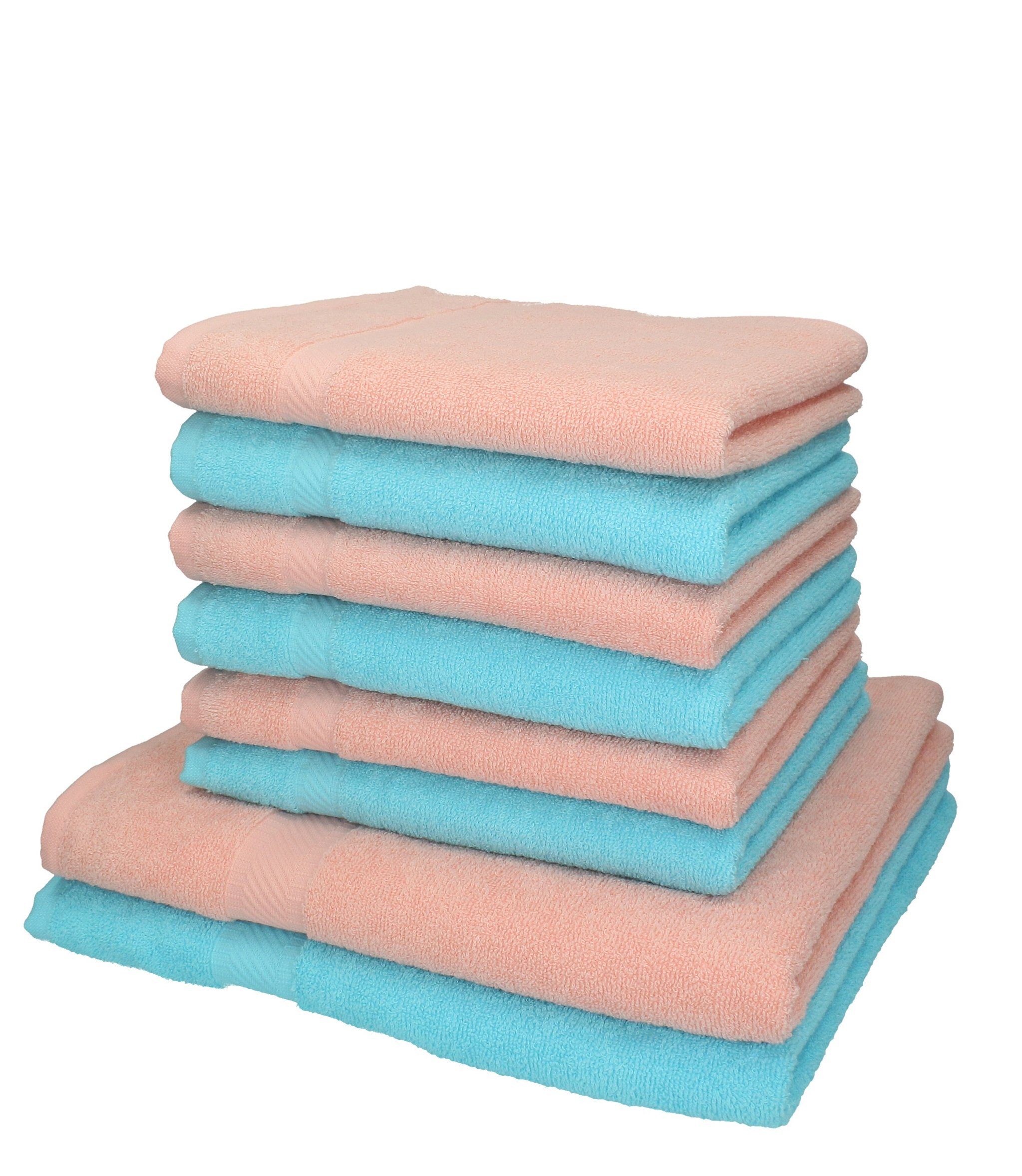 Betz Handtuch Set 8-tlg. Handtuch-Set Palermo 100% Baumwolle Farbe apricot und türkis, 100% Baumwolle