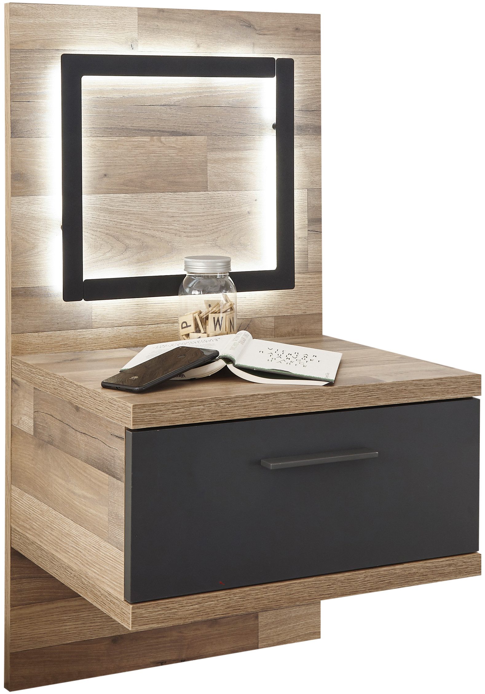 Begabino Nachtkommode Dallas Nachttisch, Nachtschrank, inkl. LED Beleuchtung, Nako mit 1 Schubkasten