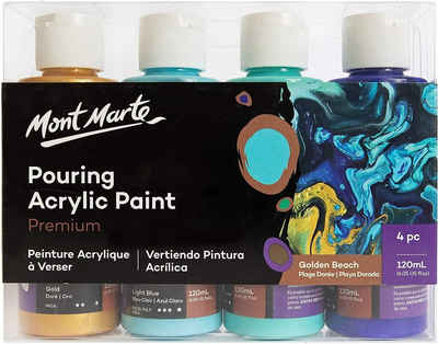Mont Marte Bastelfarbe PREMIUM Pouring Acrylfarbe, Gieß-Acryl, je 4 x 120 ml, diverse Sets, Untereinander vermischbar & bereits mit Pouring Medium vorgemischt