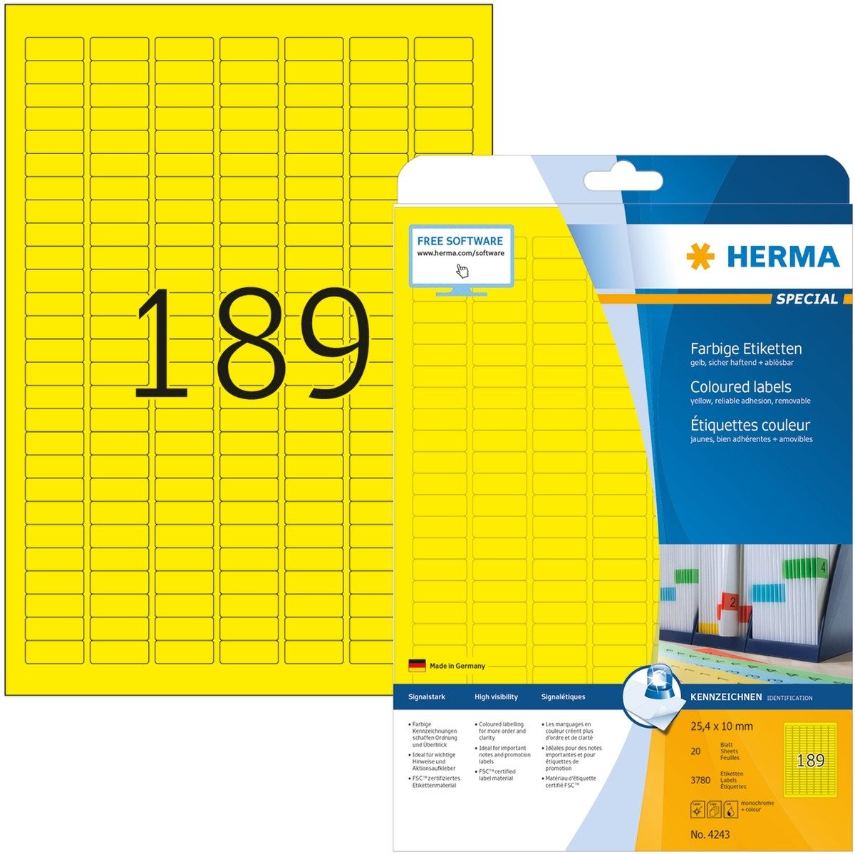 HERMA Etiketten Etiketten gelb 25,4x10mm Special A4 VE=3780 Stück