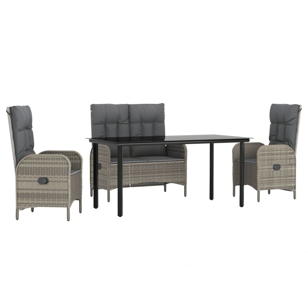 vidaXL Garten-Essgruppe 4-tlg. Garten-Essgruppe mit Kissen Grau Poly Rattan, (1-tlg)
