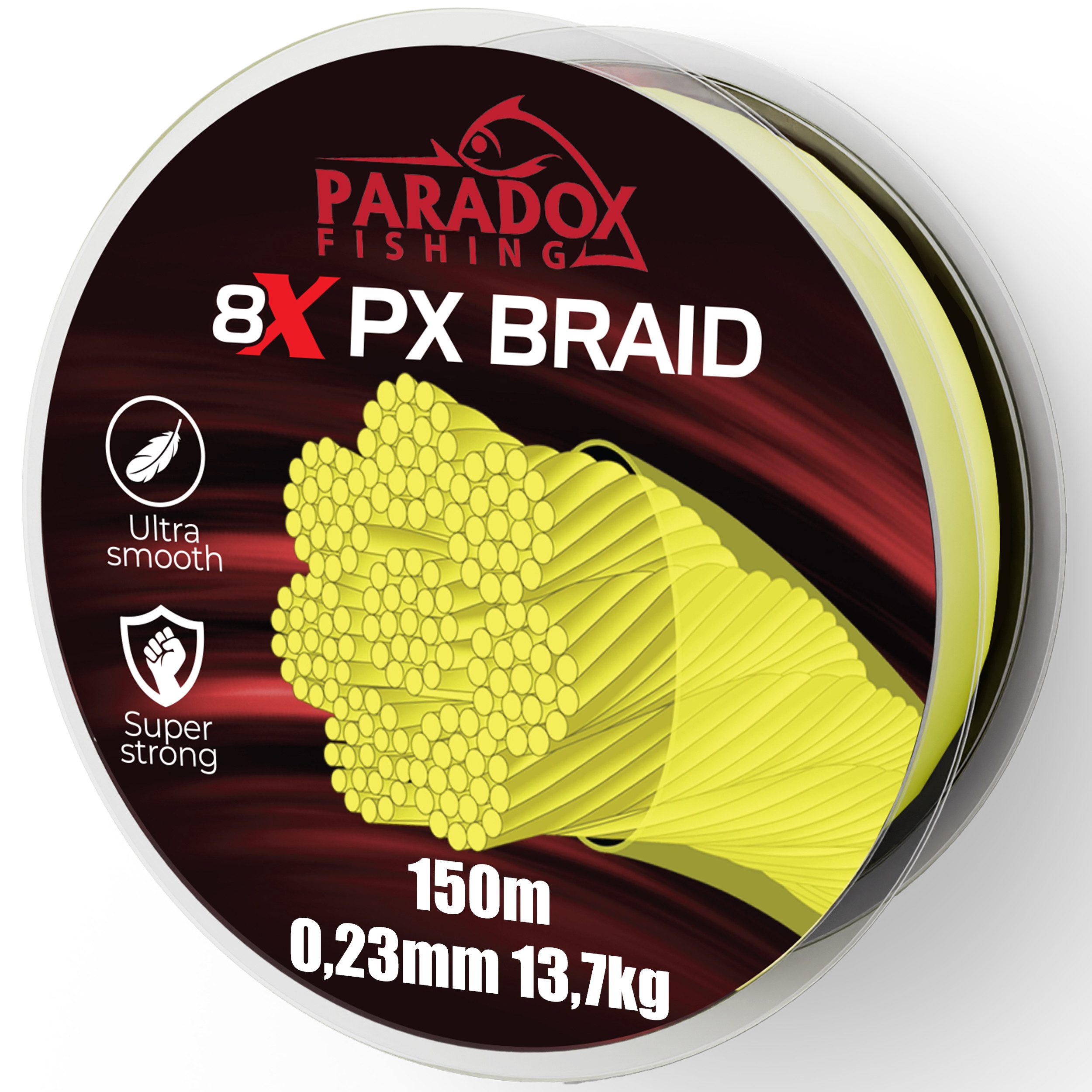 Paradox Fishing Angelschnur 8x geflochten PX, 150 m Länge, -500m Länge, 0,07mm-0,28mm, Chartreuse gelb, 4,6kg-18,5kg