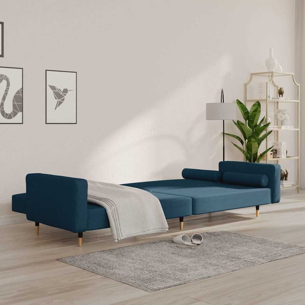 vidaXL Sofa Schlafsofa 2-Sitzer mit 2 Kissen Blau Samt, 1 Teile