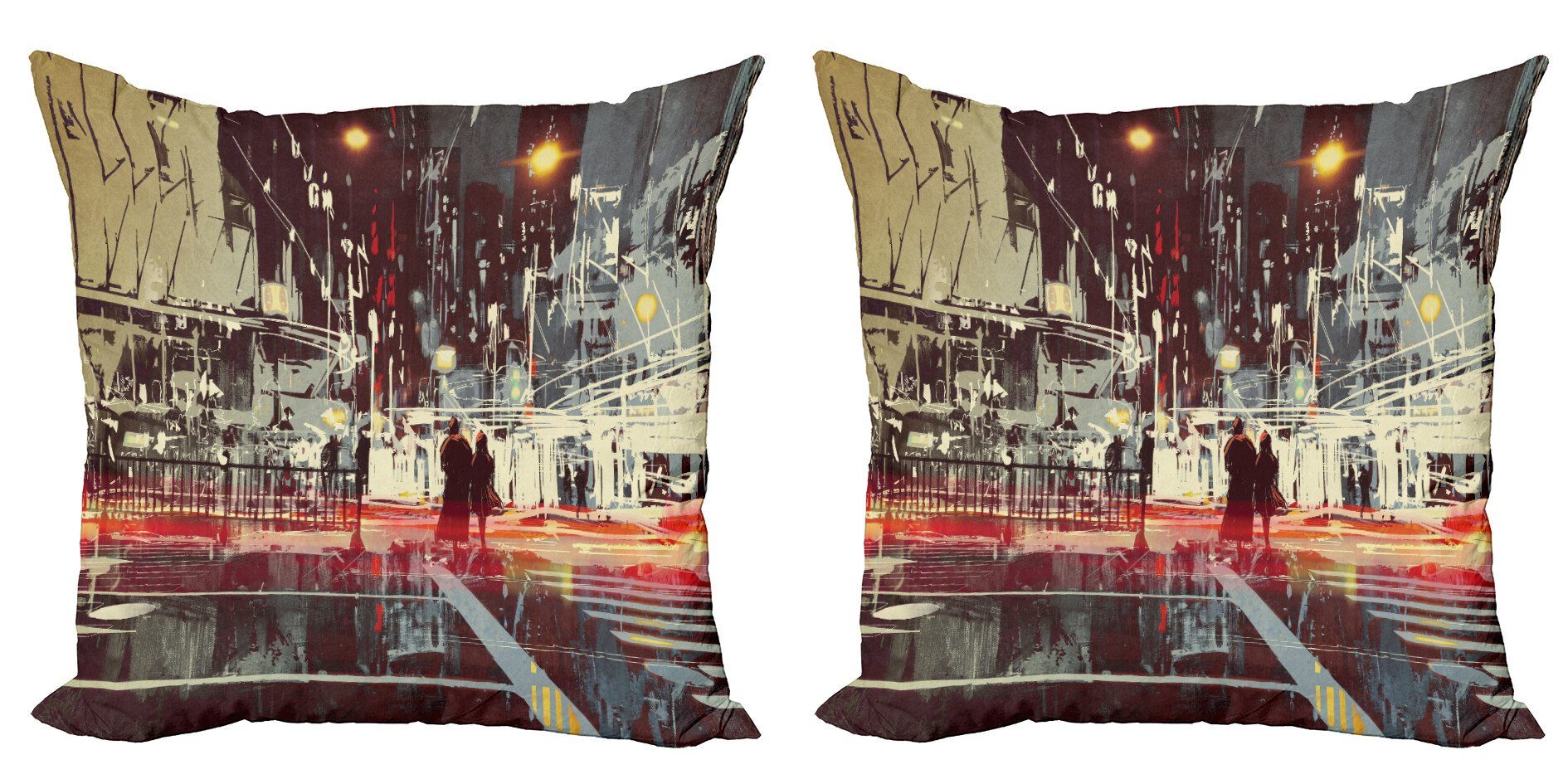 Kissenbezüge Modern Accent Doppelseitiger Digitaldruck, Abakuhaus (2 Stück), Modern Gloomy City Streets