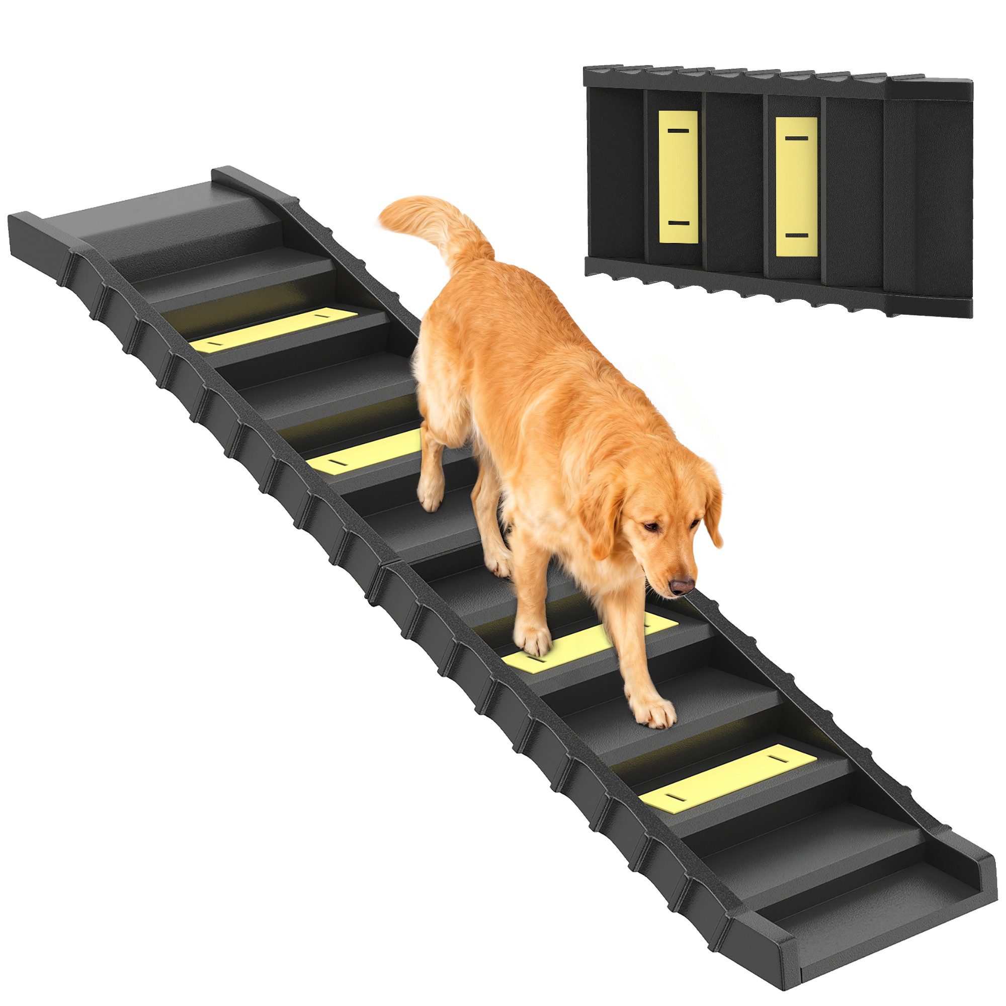 marmortrend Sehnsucht nach Einzigartigkeit Hunderampe klappbar Hundetreppe Auto & SUV rutschfest Hundeautorampe (Robuste Unterstützung, Einfaches Klettern, Universelle Passform), Hundetreppe Haustierrampe für Große & Kleine Tiere bis 68 kg 154x40cm