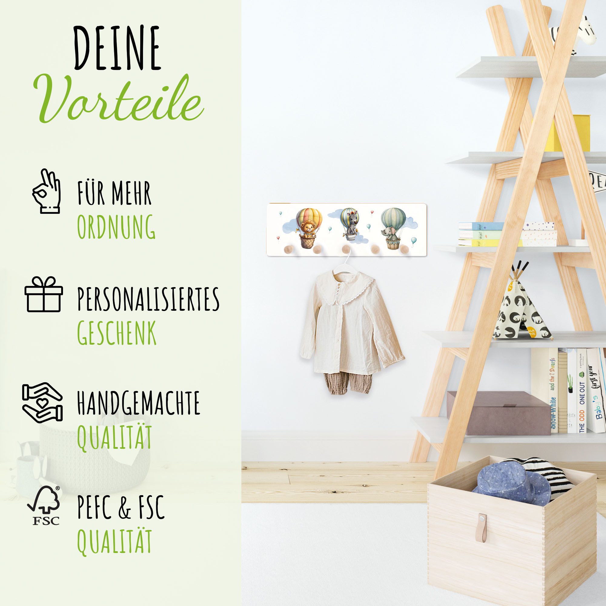 Holzura Garderobenleiste Kindergarderobe, Garderobe für Kinder