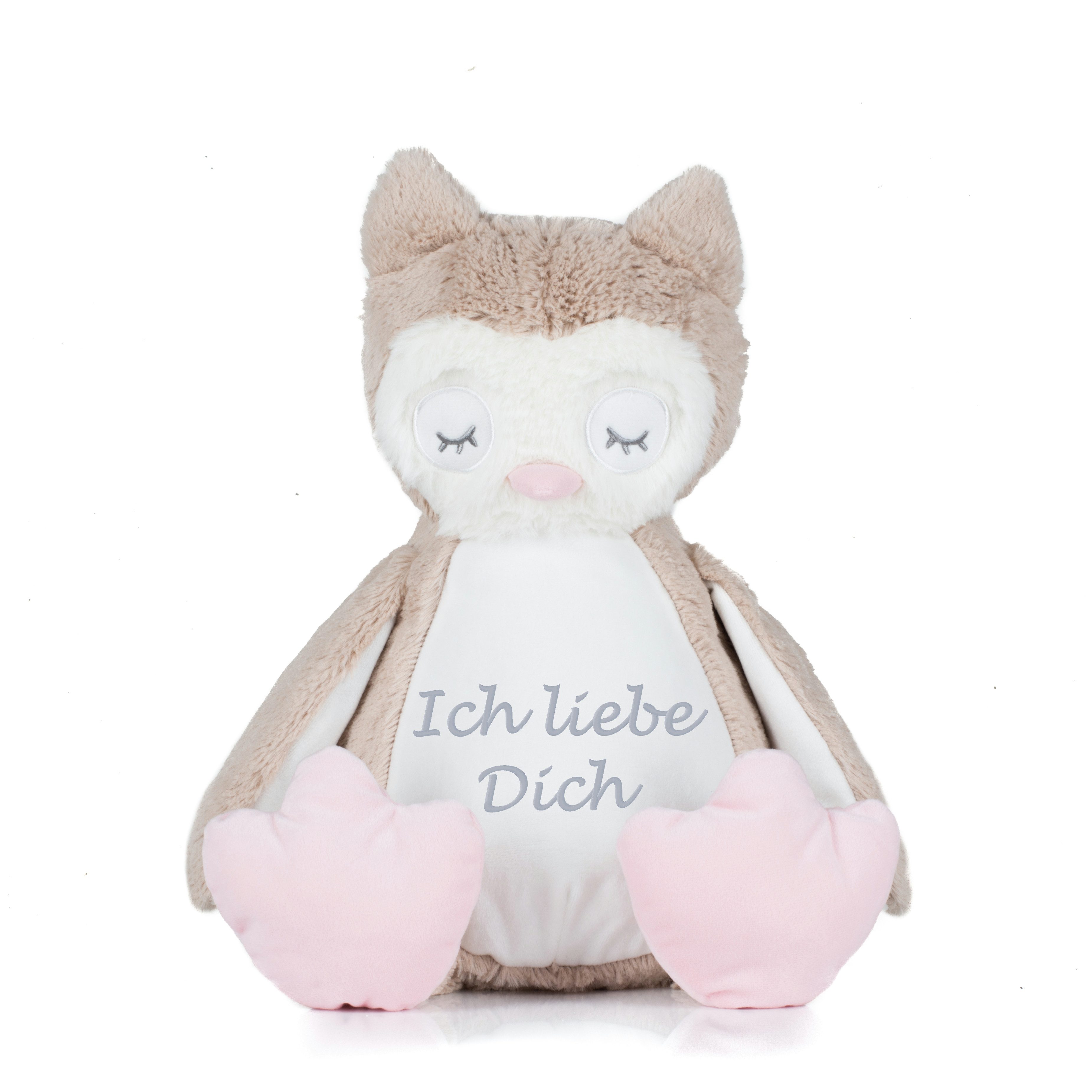 Schnoschi Kuscheltier Plüschtier hochwertig mit "Ich liebe Dich" bestickt, Stickerei mit Ich liebe Dich