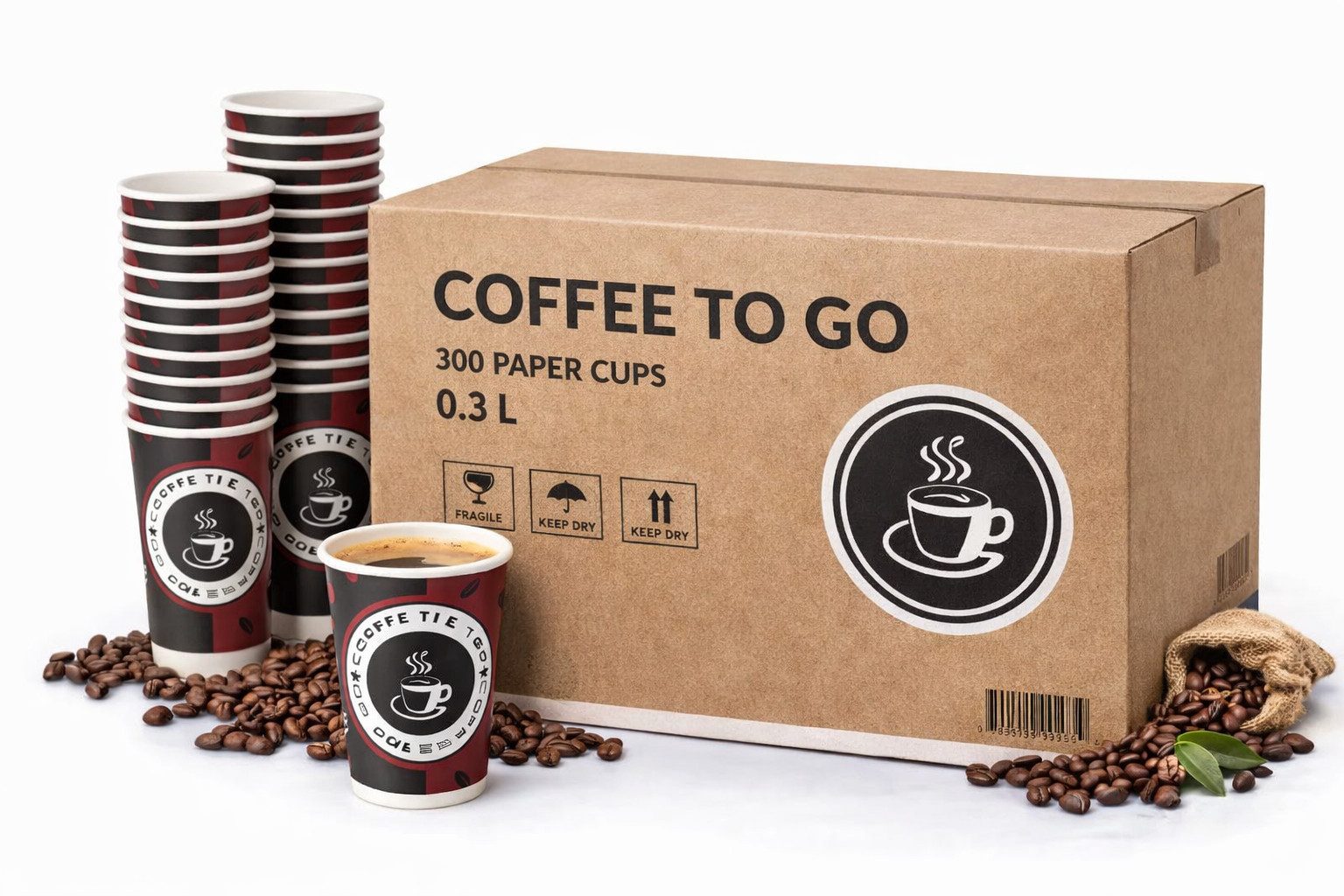 PACKEO Coffee-to-go-Becher Kaffeebecher To Go 300 ml (12 oz), Pappbecher für Heißgetränke, 1000-tlg., Braun/Schwarz – Bild 4 von 5