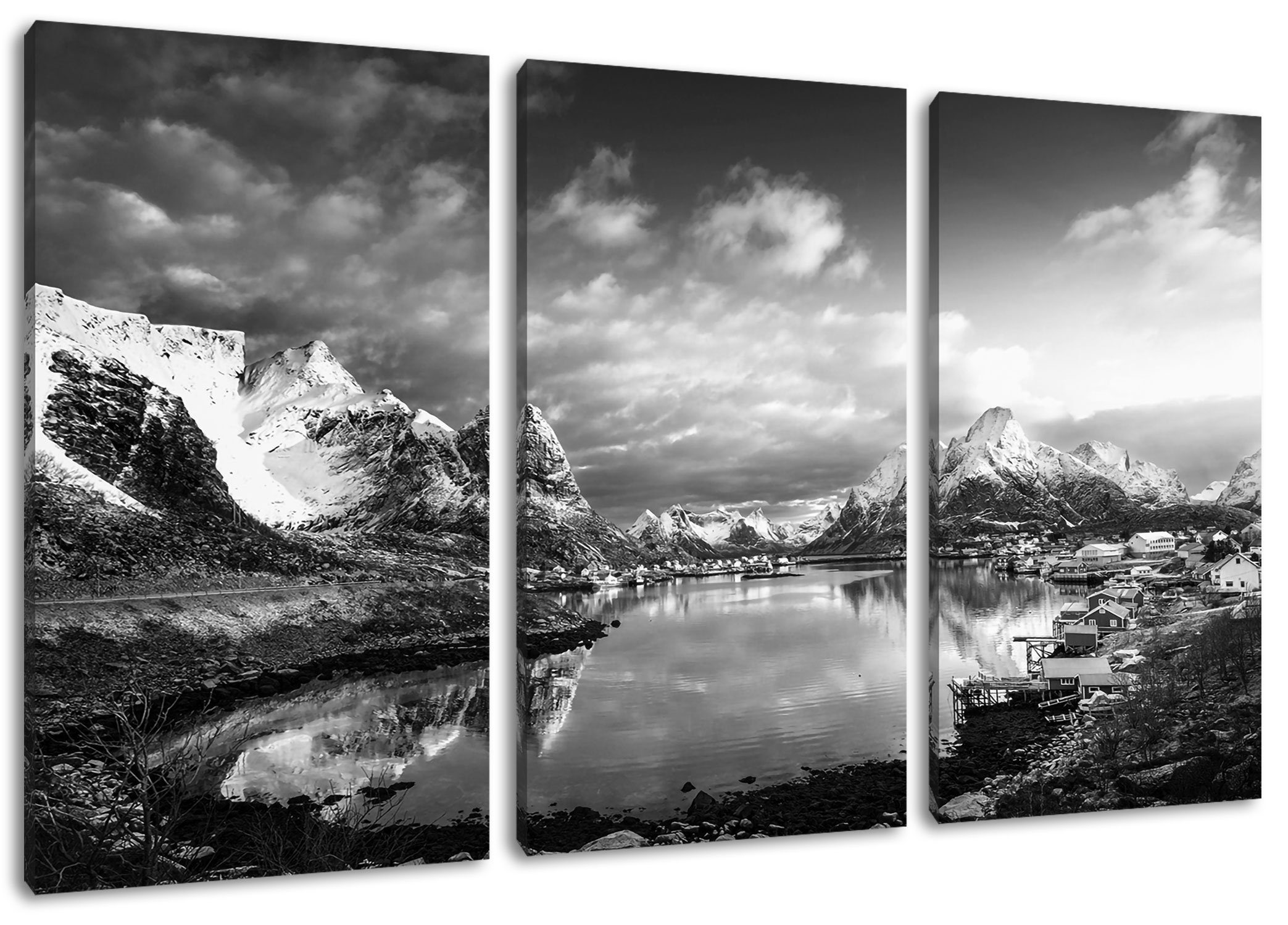 Pixxprint Leinwandbild Schneelandschaft in Norwegen, Schneelandschaft in Norwegen 3Teiler (120x80cm) (1 St), Leinwandbild fertig bespannt, inkl. Zackenaufhänger