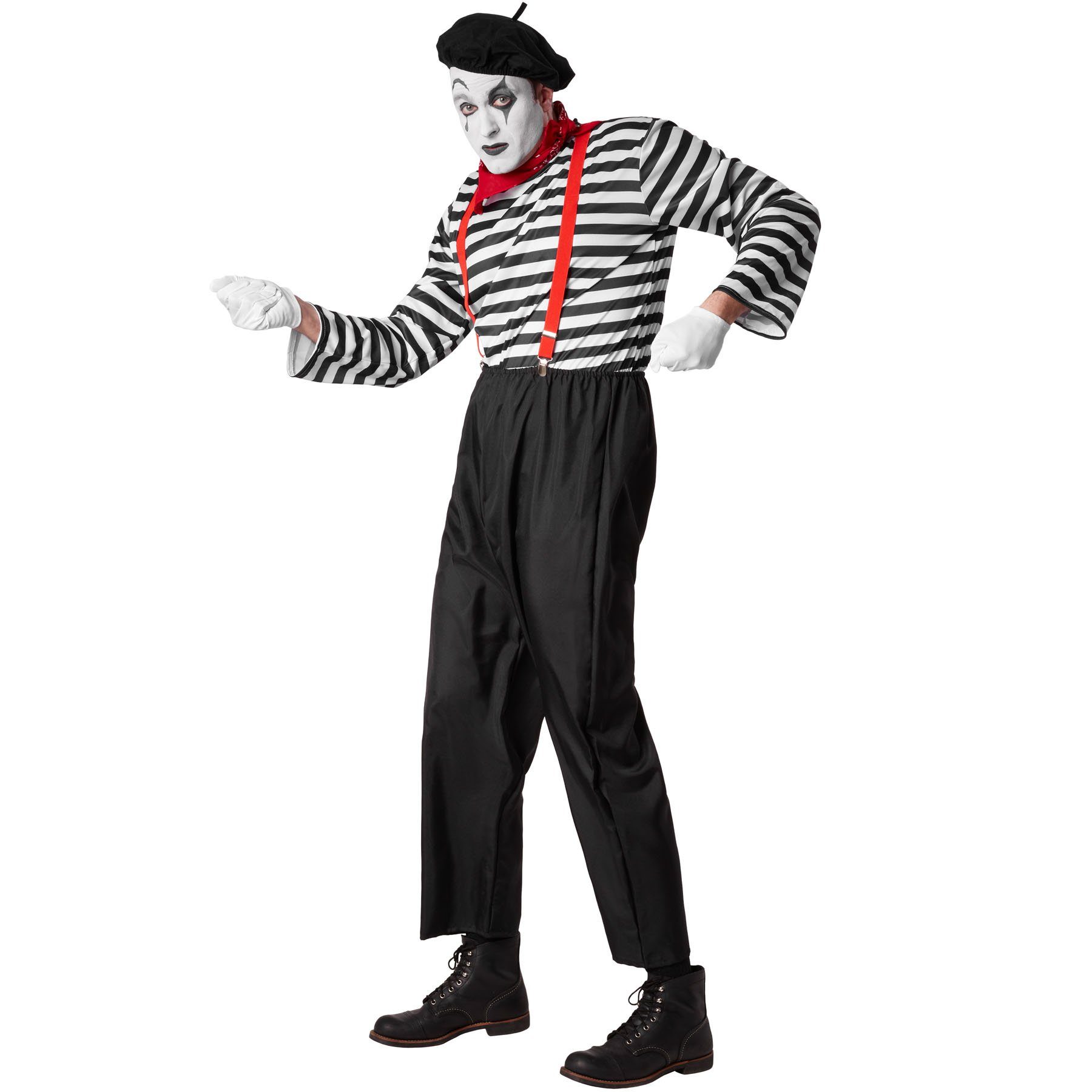 dressforfun Clown-Kostüm Herrenkostüm Klassischer Pantomime, Sechsteiliges Outfit im klassischen Pantomime-Stil