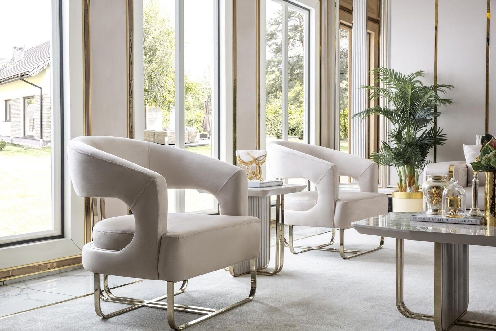 JVmoebel Couchtisch Sessel 2x Beistelltische Weiß Set Sofagarnitur Wohnzimmer-Set Wohnzimmer