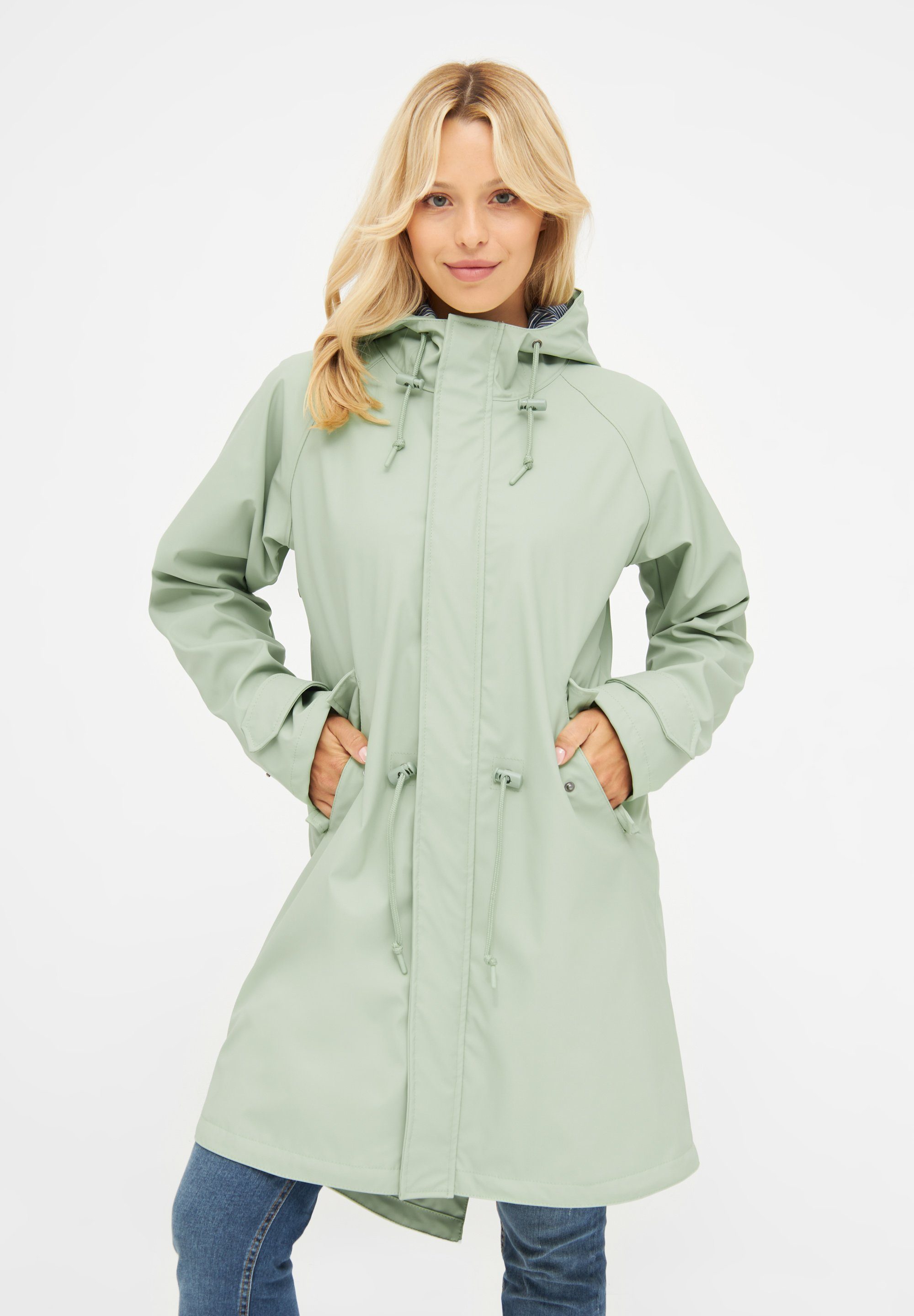 Derbe Regenjacke Wasserabweisend, laurel nachhaltig Traveby gestreiftes Innenfutter, green winddicht, Friese