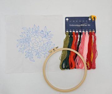 101DIYStudio Kreativset Stickset Anfänger Blumen mit Vorgedruckten Motiven inkl. Stickrahmen, (Geschenk Geburtstag Hochzeit), Stilvoll und Elegant