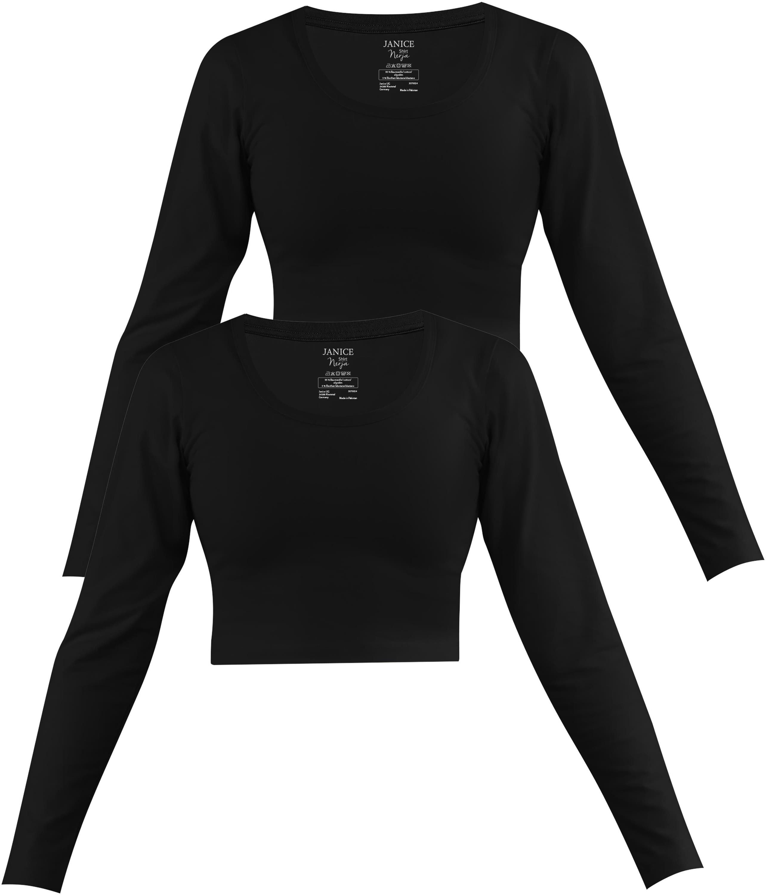 Janice Langarmshirt 2 x Damen crop Langarmshirt Nerja Kurzer Pullover aus Baumwolle