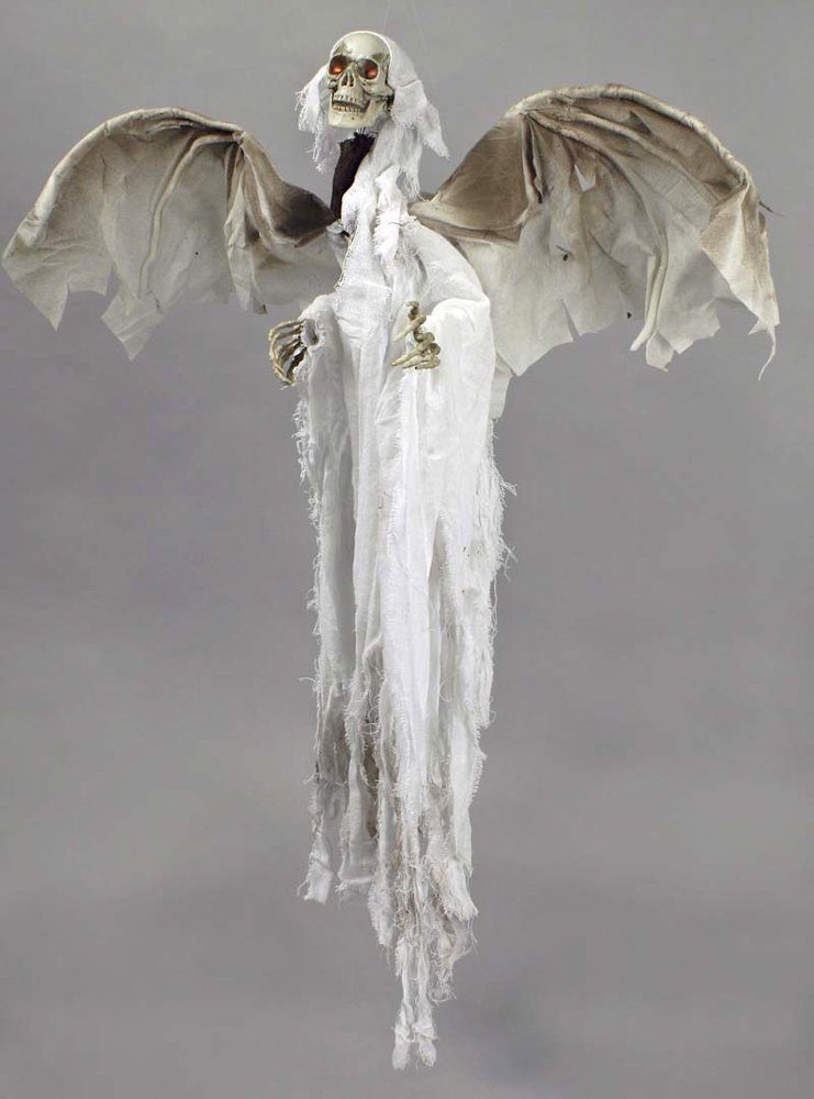 Das Kostümland Dekofigur Skelett Geister Hängefigur Animiert Weiß - 110 cm, Halloween Party Dekoration mit Geräuschen und Bewegung