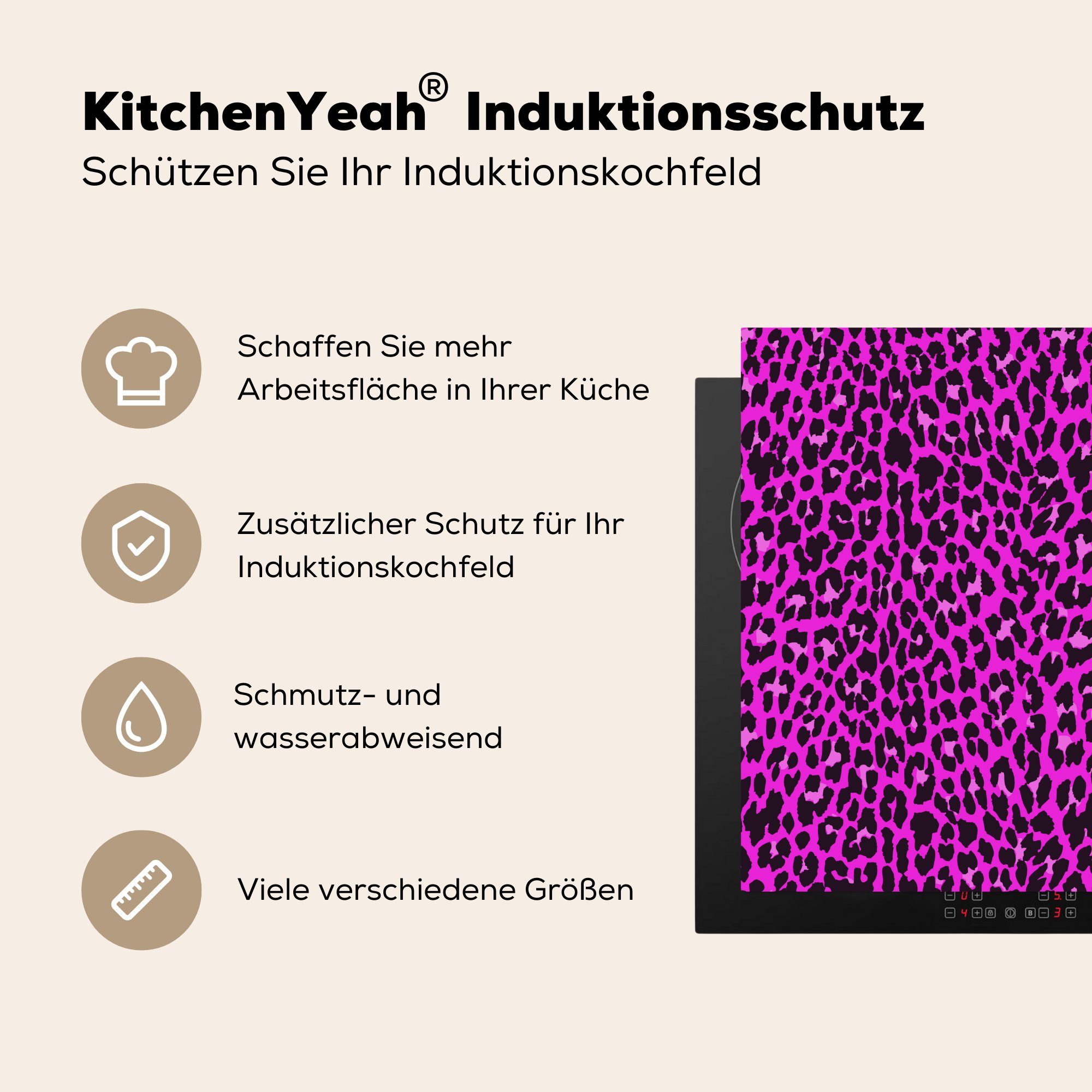 MuchoWow Herdblende-/Abdeckplatte Leopardenmuster - Muster küche Ceranfeldabdeckung, 78x78 (1 Arbeitsplatte Vinyl, für Rosa, cm, - tlg)