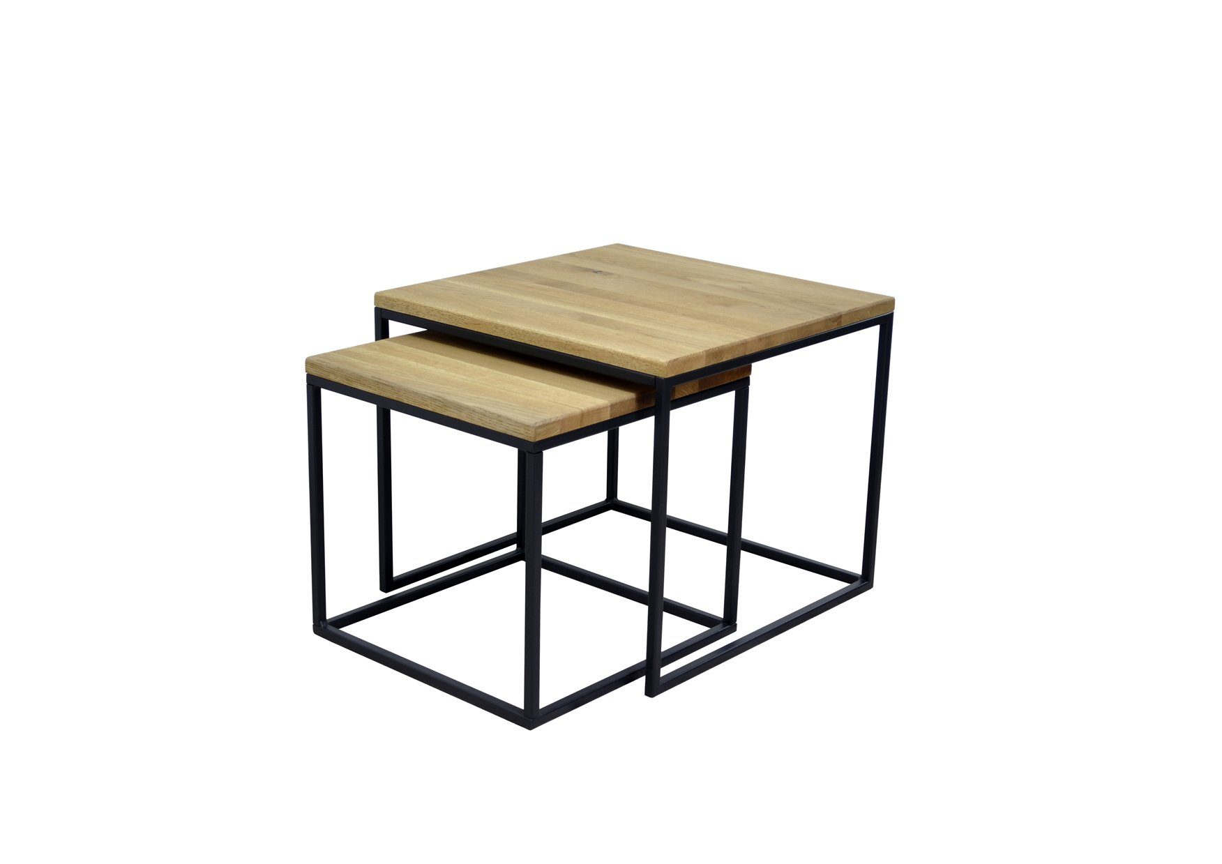 More2Home Beistelltisch JANIS, 2-er Set, Wildeiche massiv, Metall schwarz