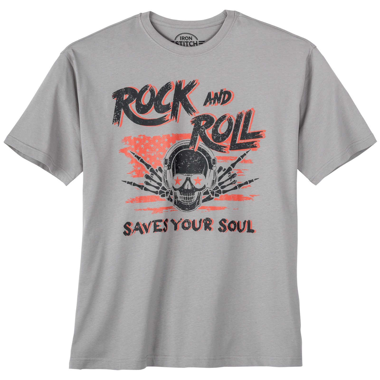 Iron Stitch Print-Shirt Iron Stitch Übergrößen T-Shirt grau Rock Skull