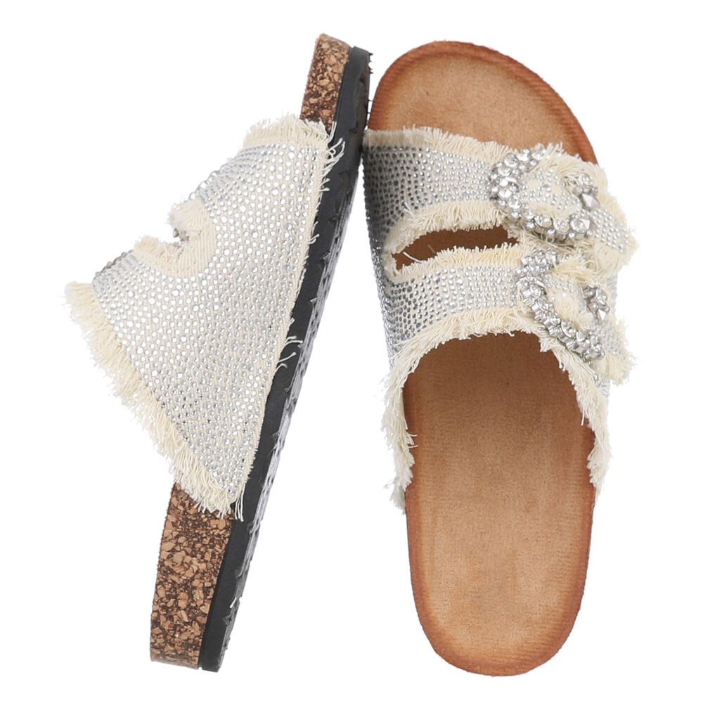 Ital-Design Bequeme Freizeit-Sandalen mit besonderen Details Pantolette (89322726) Flach Pantoletten in Beige