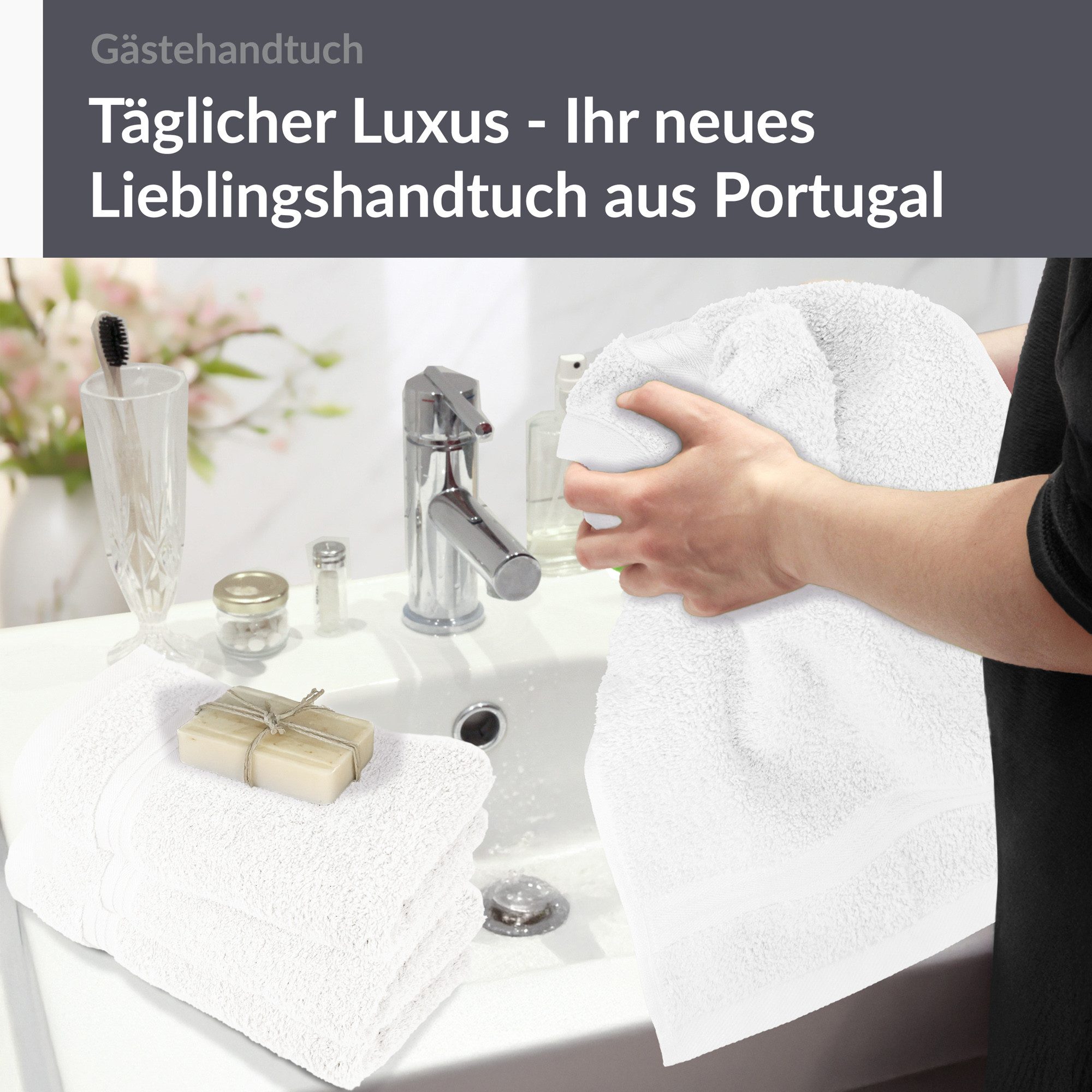 Lashuma Gästehandtücher - Kleine Handtücher Linz, Frottee (Spar-Set, 4-St), kleine Handtücher für Bad 30x50 cm weiß – Bild 5 von 5