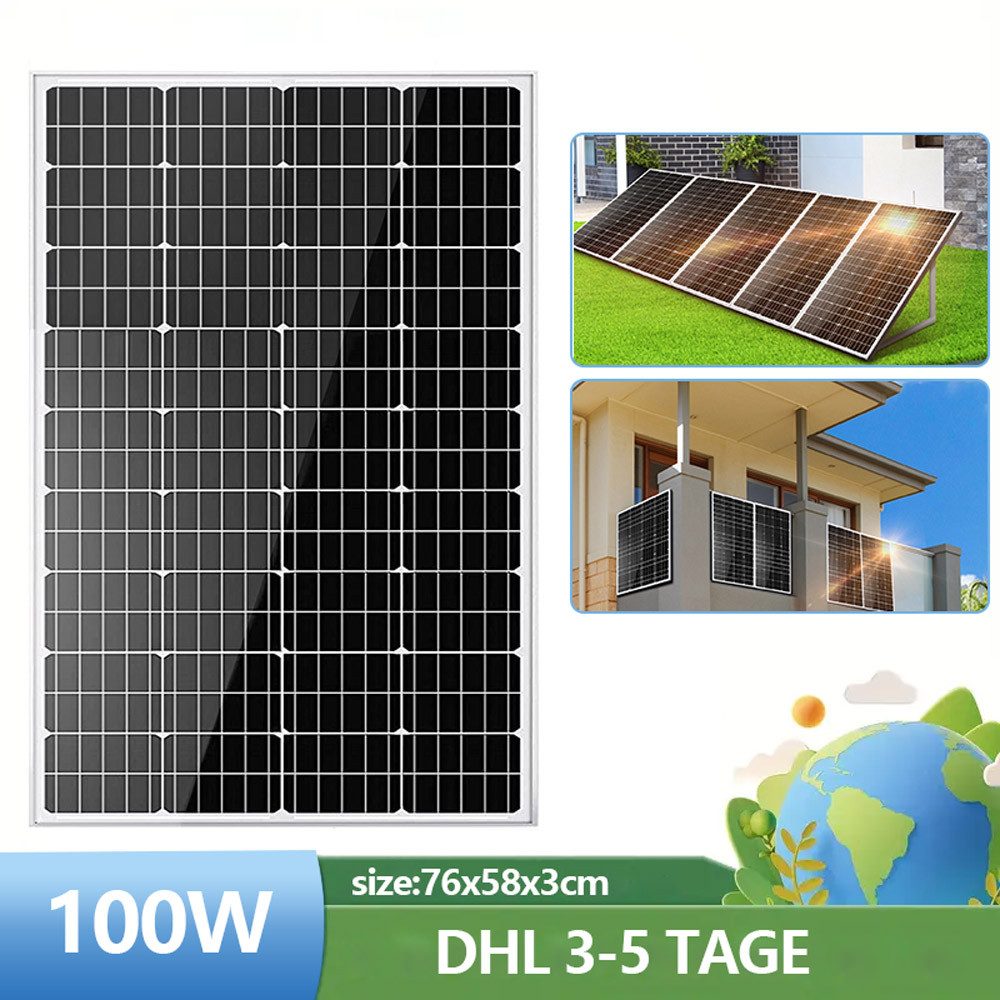 GLIESE Solarmodul Solarpanel 100W für Zuhause, Wohnmobil, Dach, Balkonkraftwerk, Monokristallin, (1-St., Solarpanel 12V), Hoher Wirkungsgrad, Erweiterbar, Plug & Play
