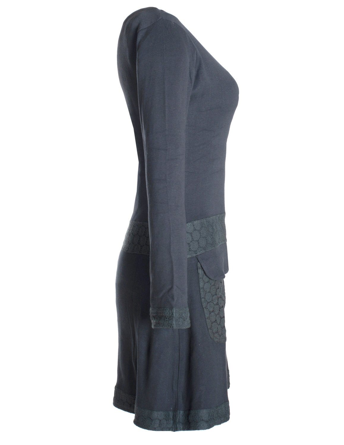 Vishes Tunikakleid Langarm Shirt Kleid Jersey Hippie Blumen Sidebag Boho, Goa, Elfen Style