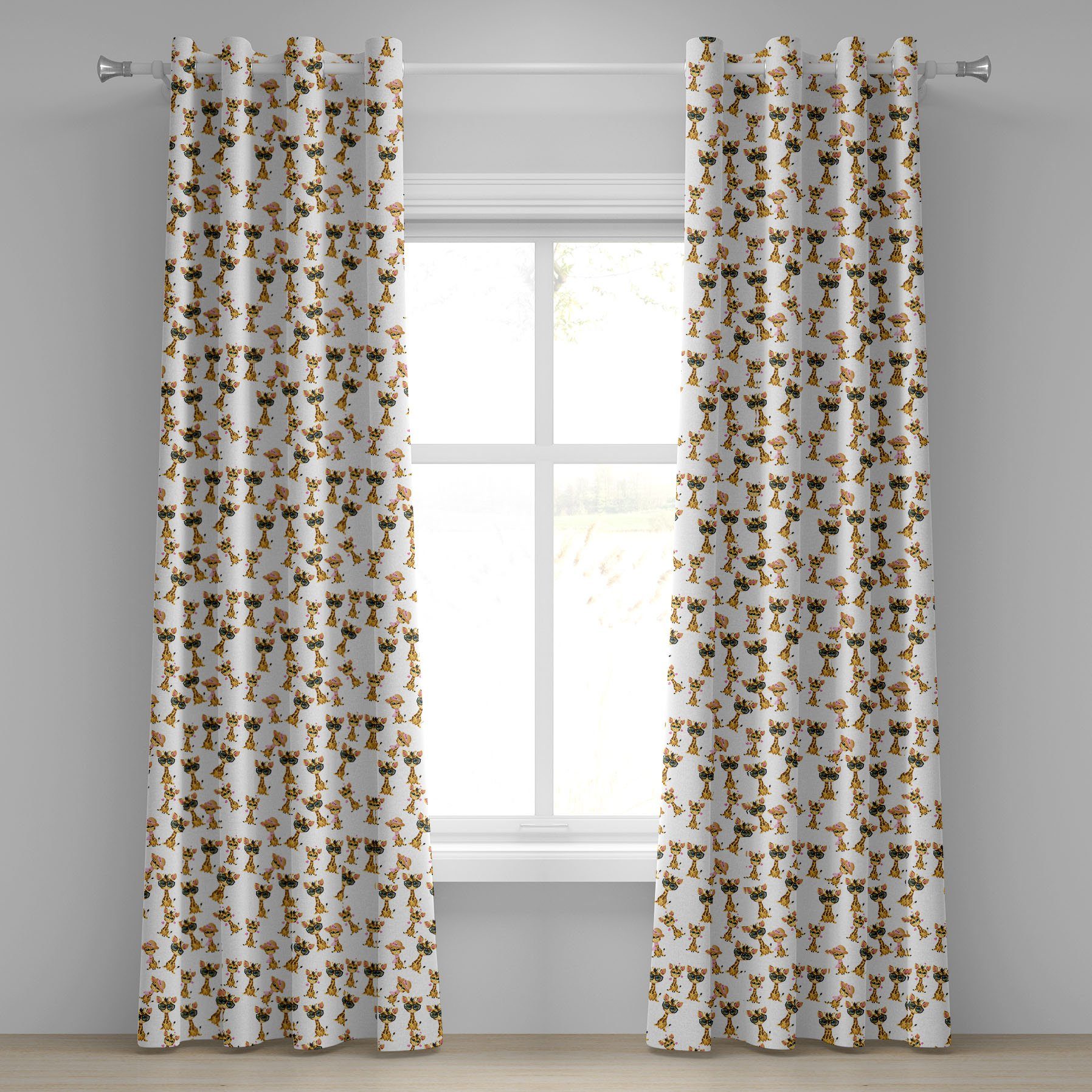 Gardine Dekorative 2-Panel-Fenstervorhänge für Schlafzimmer Wohnzimmer, Abakuhaus, Giraffe Romantische Charaktere