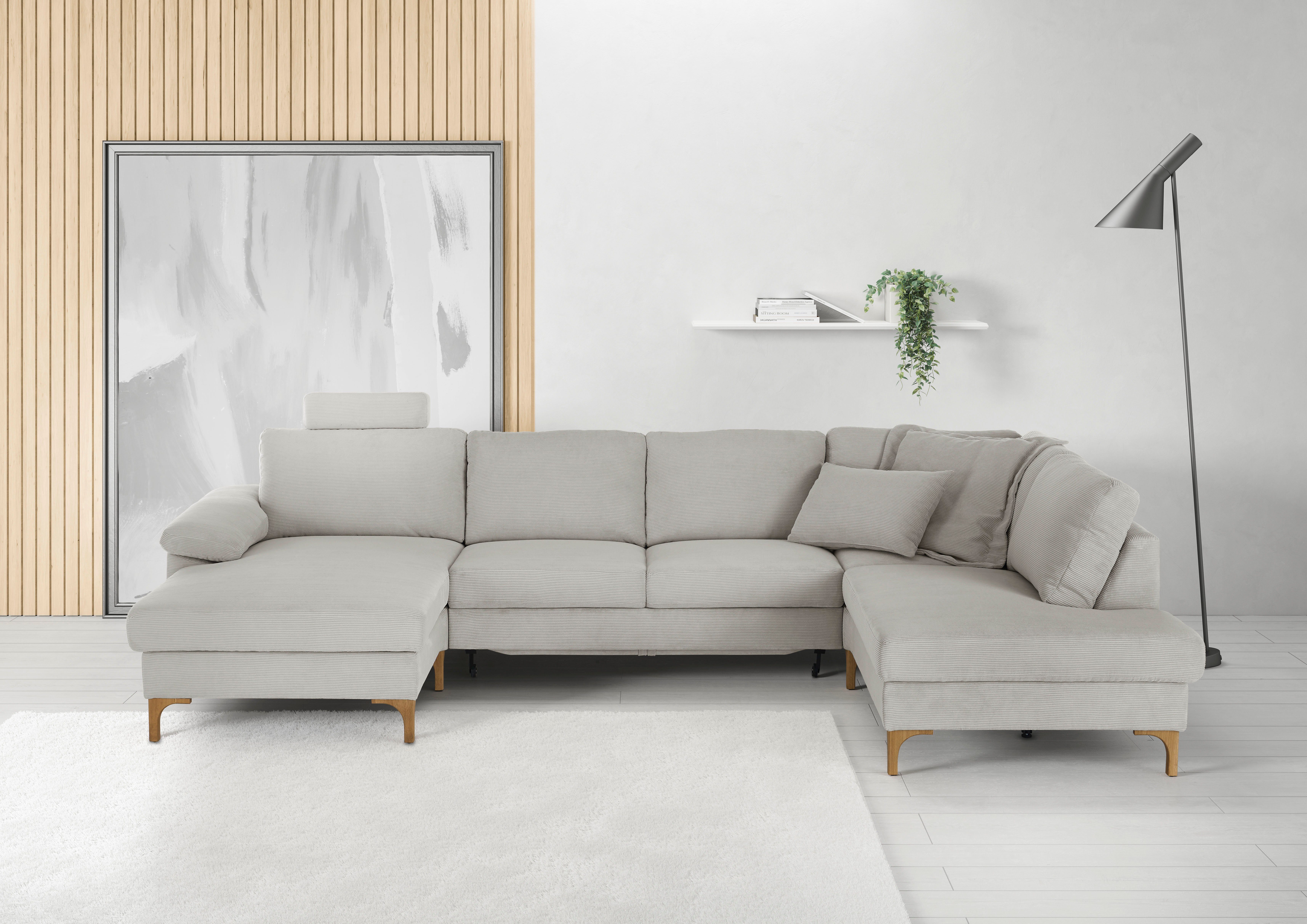 3C Candy Wohnlandschaft Lecce, wahlweise PUR-Schaumstoff oder Tonnentaschenfederkern U-Form, Bettkasten in Umbauecke und Longchair, sowie Querschläfer im 2-Sitzer