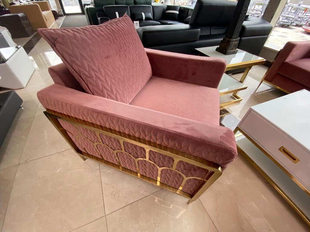 Polster Sofa Samt JVmoebel Sofort, Couch Metall Design Sitz 3 Sitzer 3+2+1 Sofas Teile Sofa