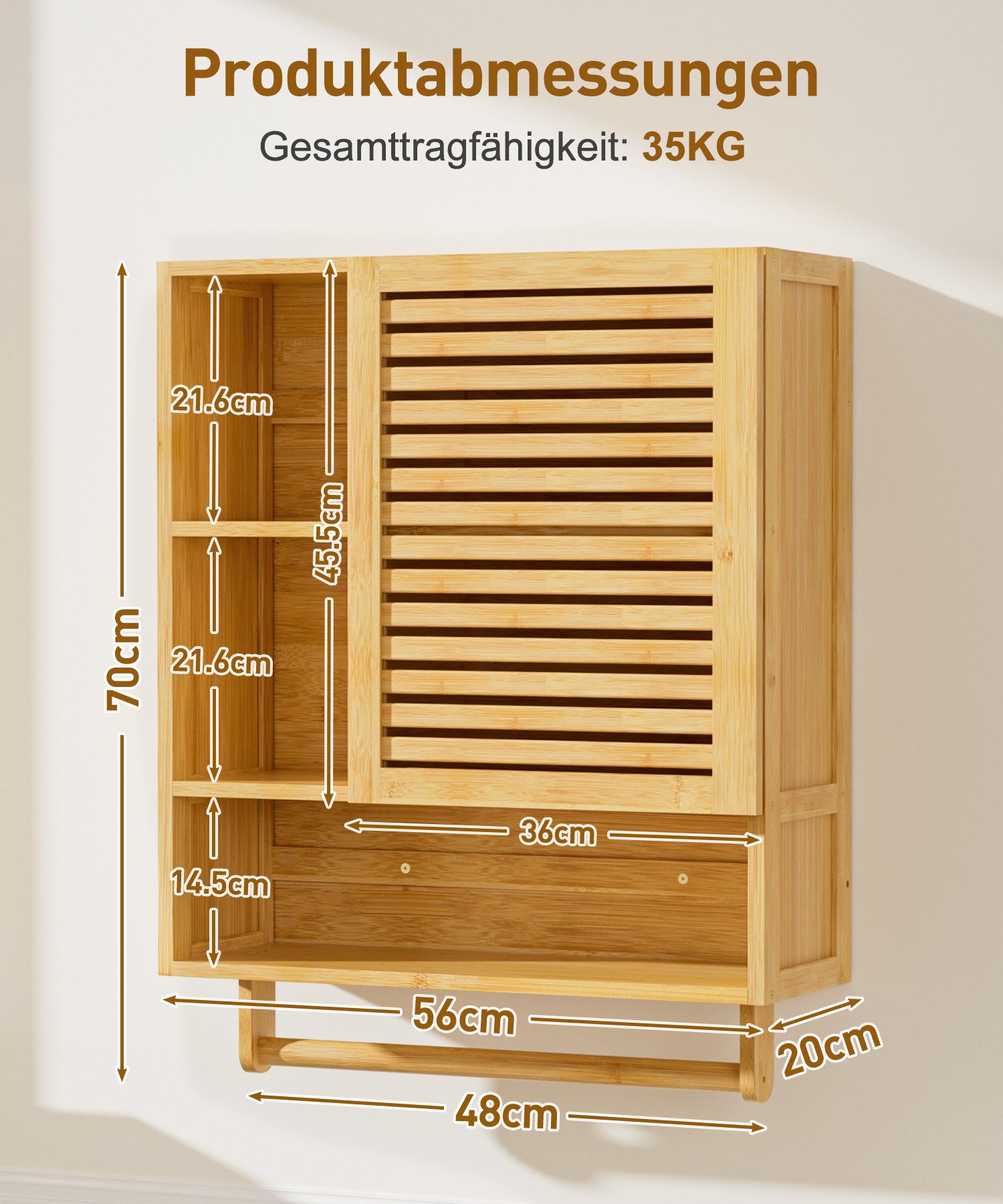 Yorbay Hängeschrank Bambus Badezimmerschrank Medizinschrank (56x20x70 günstig online kaufen