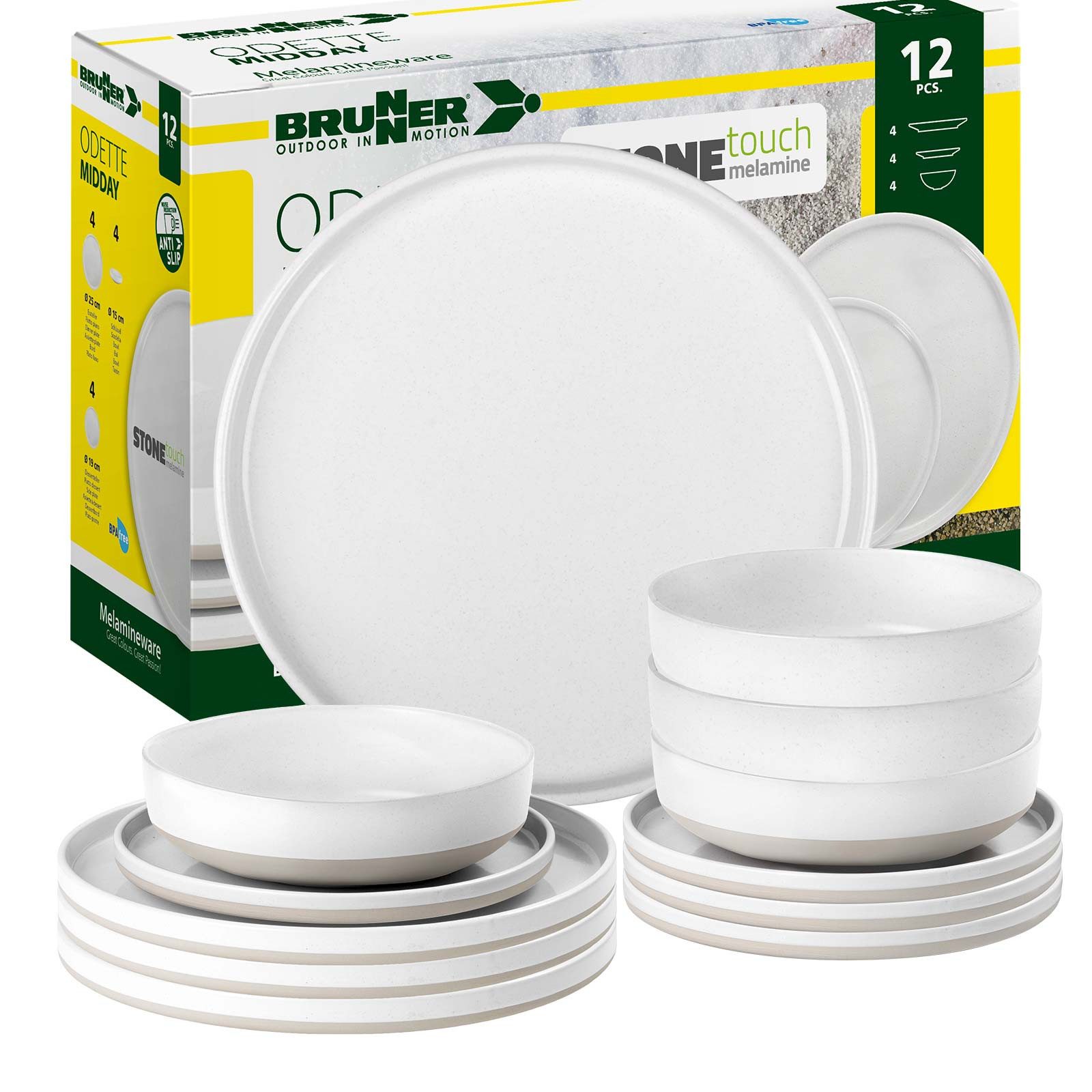 BRUNNER Geschirr-Set BRUNNER Camping Geschirrset ODETTE (7, 12, 16-tlg) WHITE AntiSlip (12-tlg)