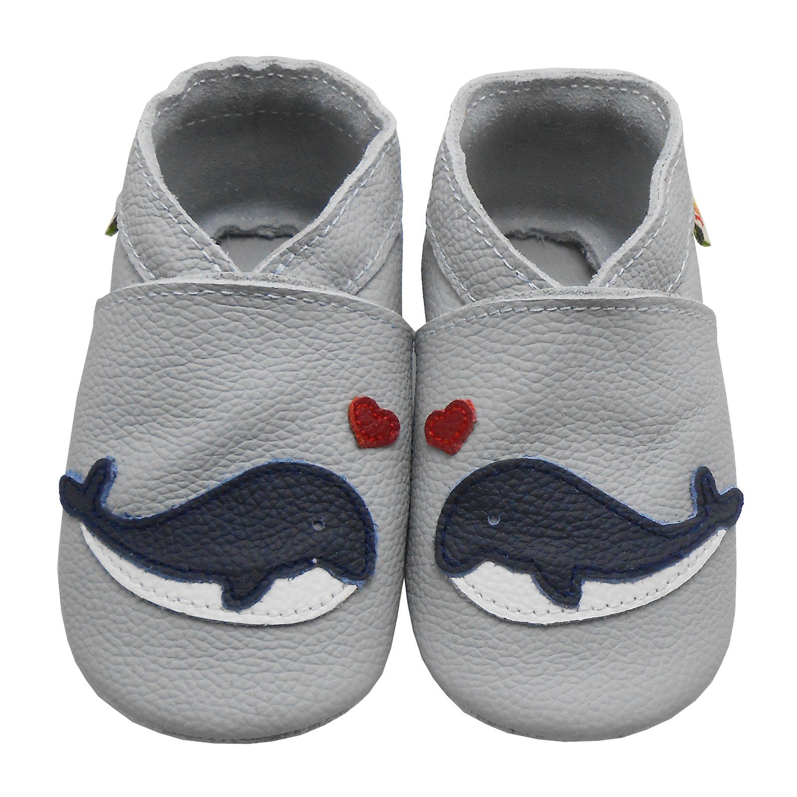 Yalion Weiche Leder Lauflernschuhe Hausschuhe Lederpuschen Wal Grau Krabbelschuh