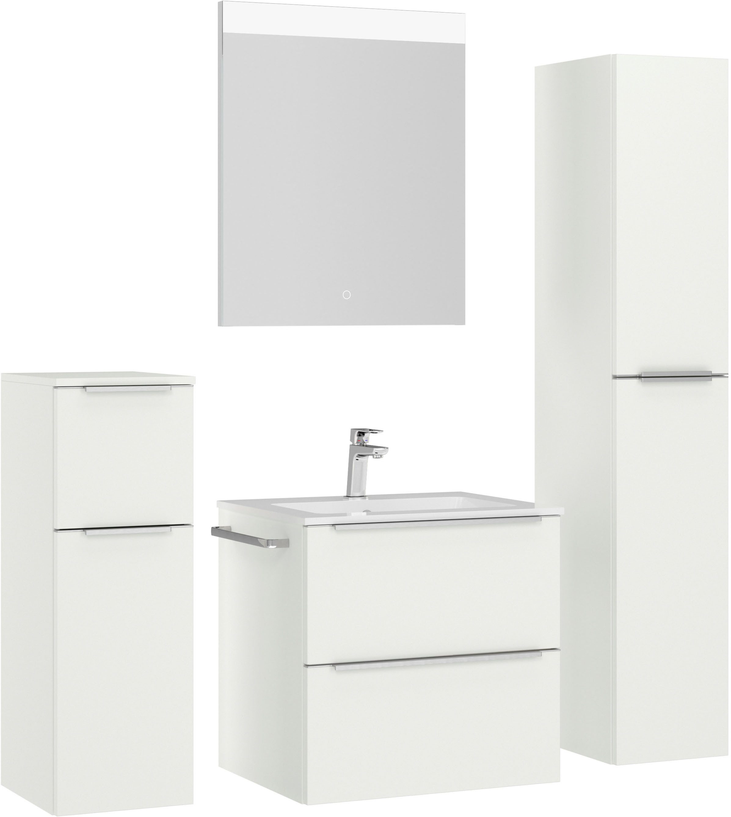 nobilia® Badmöbel-Set Levere, (4-St., vormontiert, mit Soft-Close), inkl. Spiegel mit Touch-Sensor, in vier Breiten