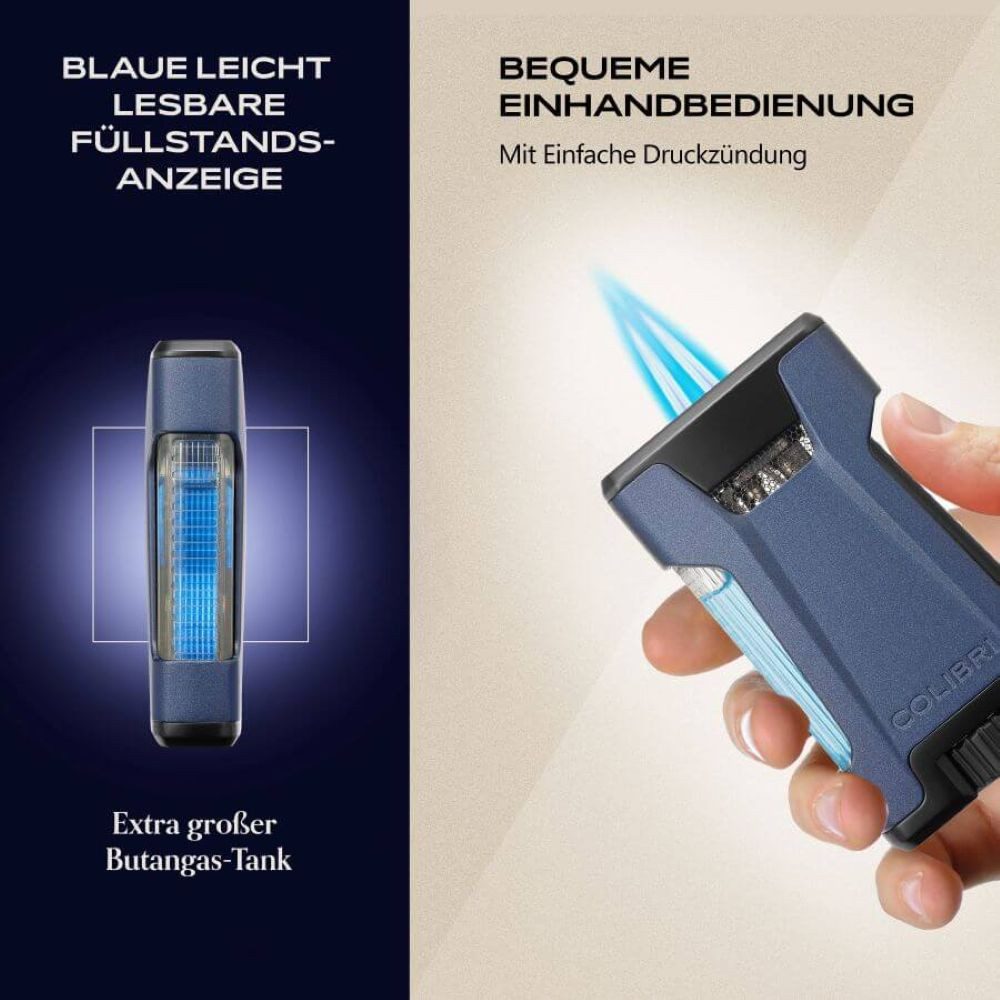 Colibri 1928 Feuerzeuge Rebel LI650T - Zigarrenfeuerzeug - Doppel Jet Flamme - großer Gastank, Füllstandsanzeige durch großes transparentes Sichtfenster