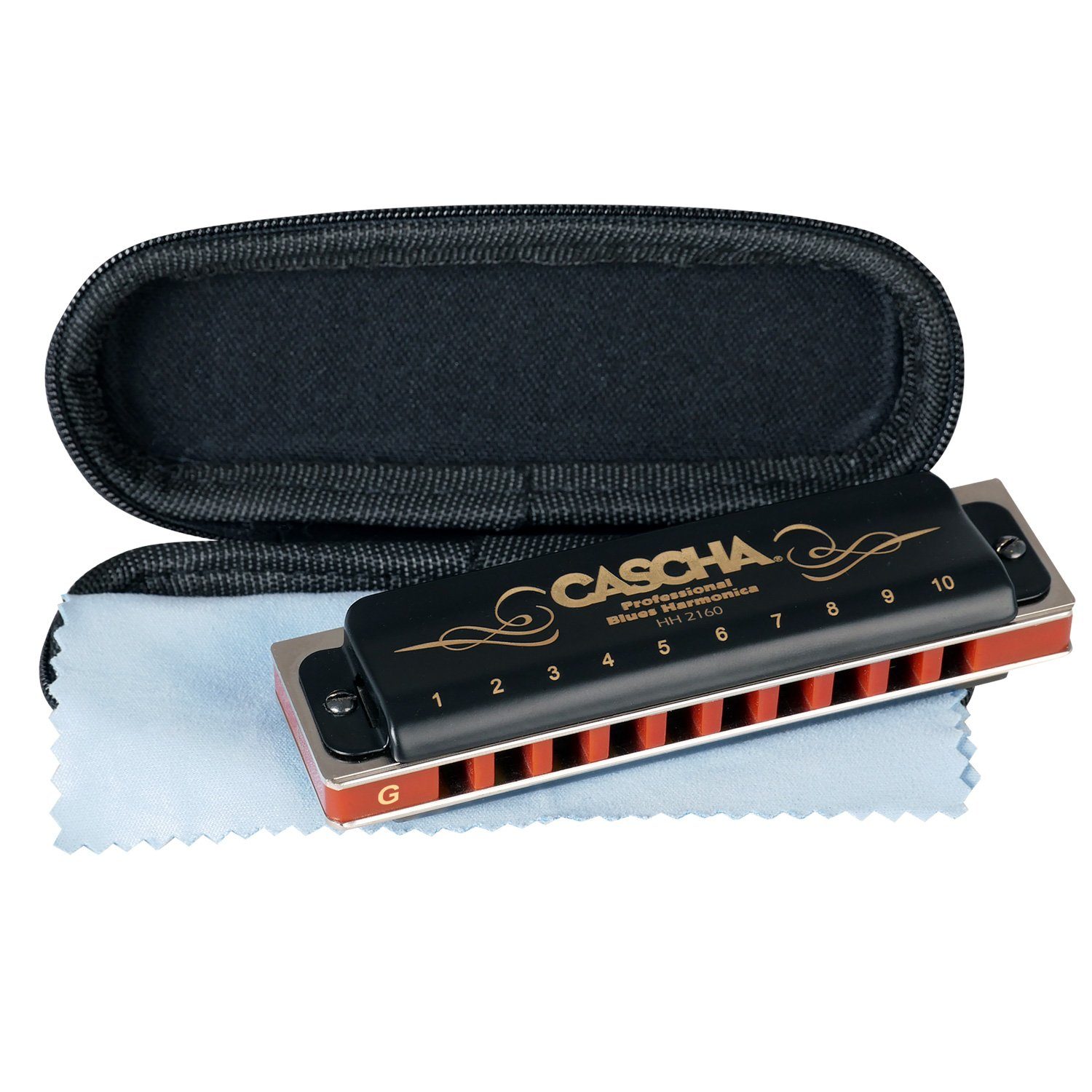 Cascha diatonische Mundharmonika Professional Blues, G-Dur, inkl. Etui und Pflegetuch