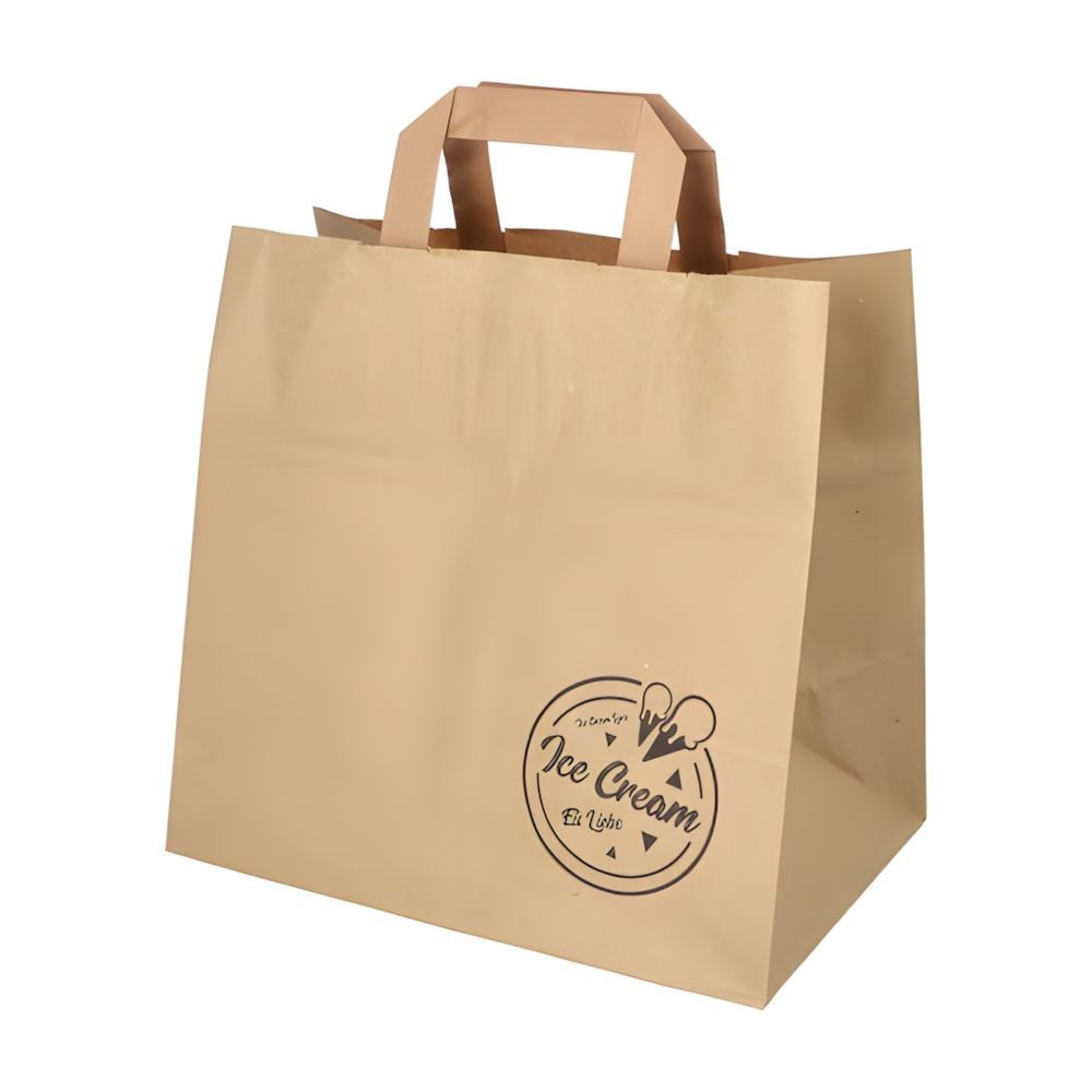 PAPSTAR Tragetasche 400 x Tragetaschen Papier 25 x 26 x 17 cm braun Icelove mit Tragegriff