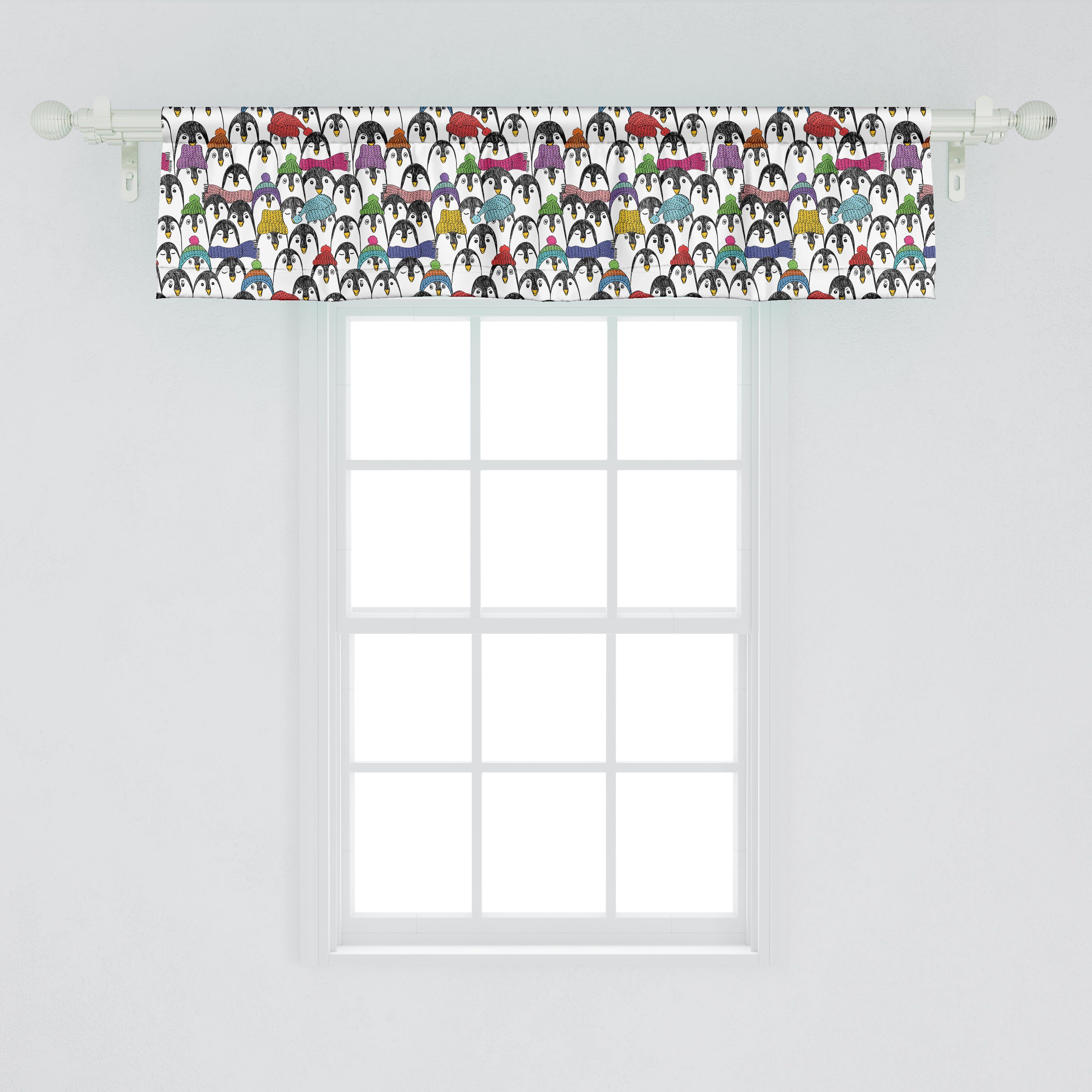 Vorhang mit Microfaser, Dekor Volant für Stangentasche, Pinguin Schlafzimmer Abakuhaus, Scheibengardine Küche Winter-Cartoon-Tier