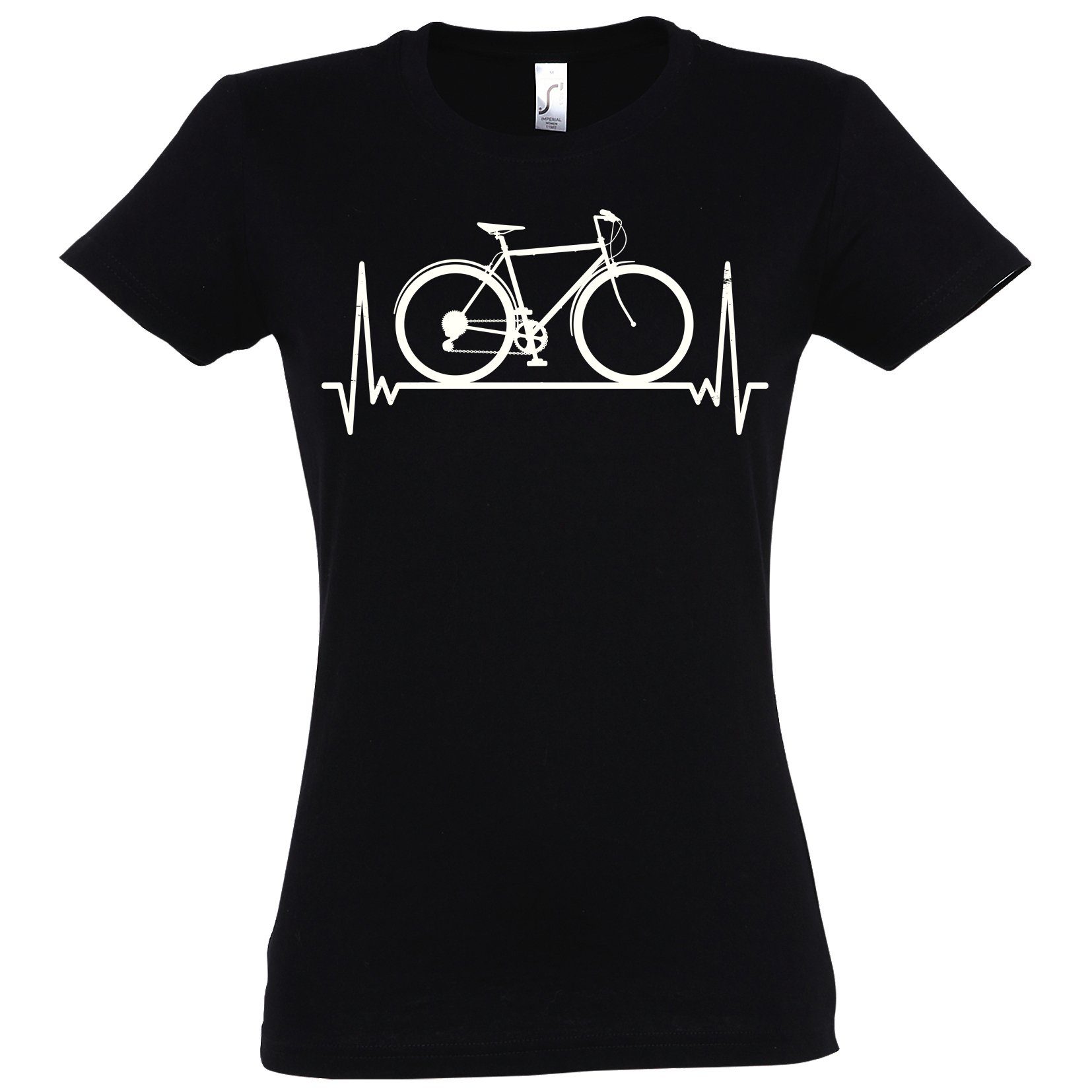 Youth Designz Damen Shirt Heartbeat mit trendigem Fahrrad Schwarz Frontprint T-Shirt