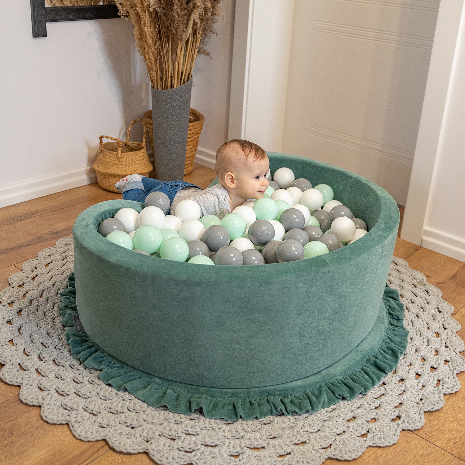 KiddyMoon Bällebad OK30V, (Bällepool mit bunten Bällen, 200-tlg., Bällepool mit bunten Bällen), Samt Bällebad Made in EU
