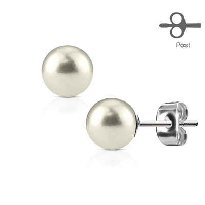 BUNGSA Ohrring-Set Ohrstecker Perle weiß Silber aus Edelstahl Damen (1 Paar (2 Stück), 2-tlg), Ohrschmuck Ohrringe