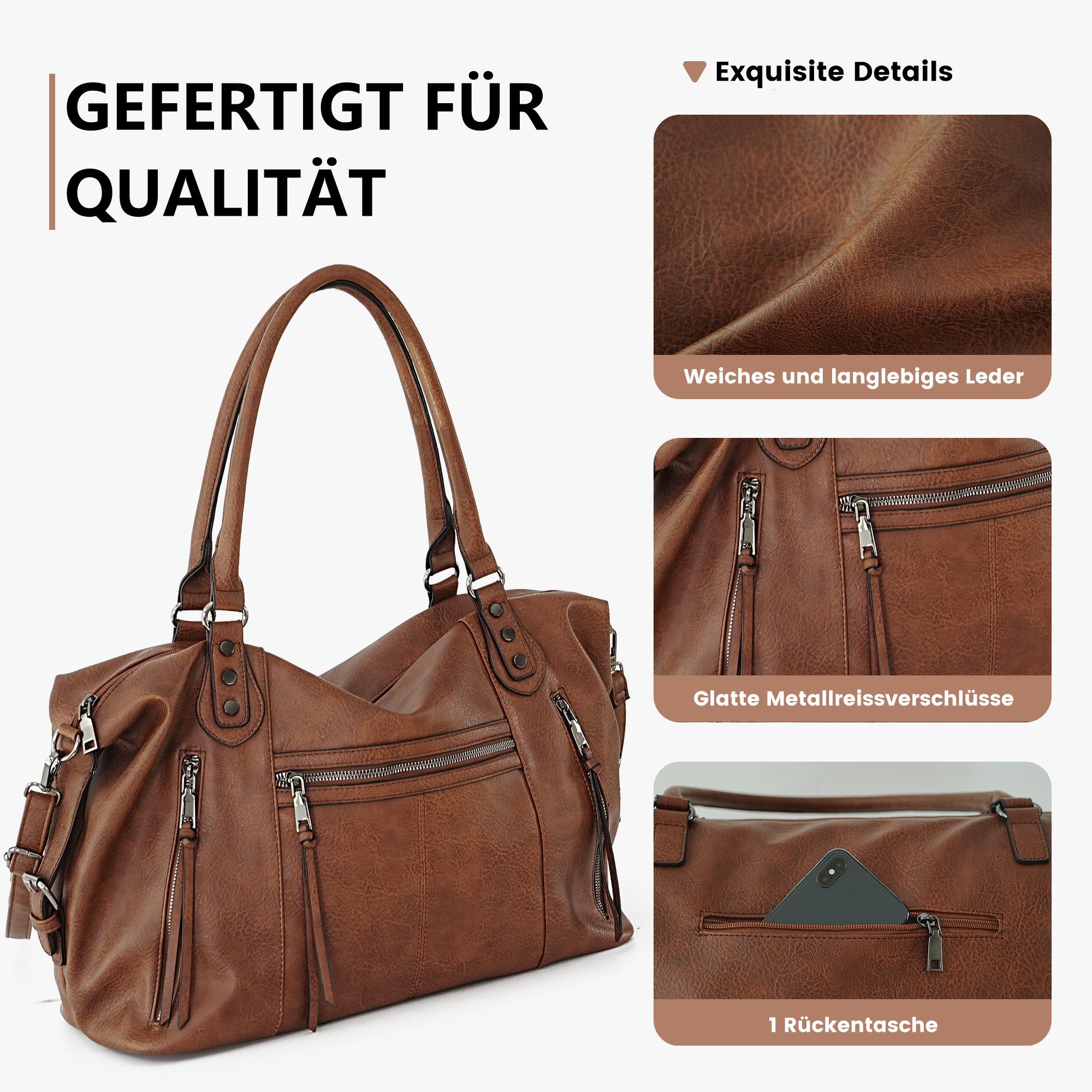 TANTOMI Handtasche Damenhandtasche Mittelgroße Crossbody Tasche, Mehreren Taschen, Vintage Shopper für Arbeit, Shopping, Alltag und Reisen – Bild 4 von 5
