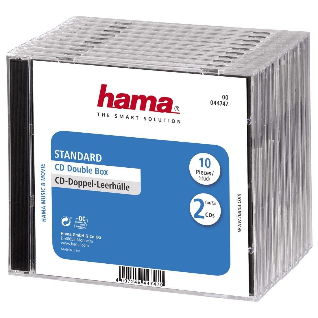 Hama CD-Hülle CD Doppel Leerhülle, 10er Pack, Transparent, Schwarz, Schutzhülle