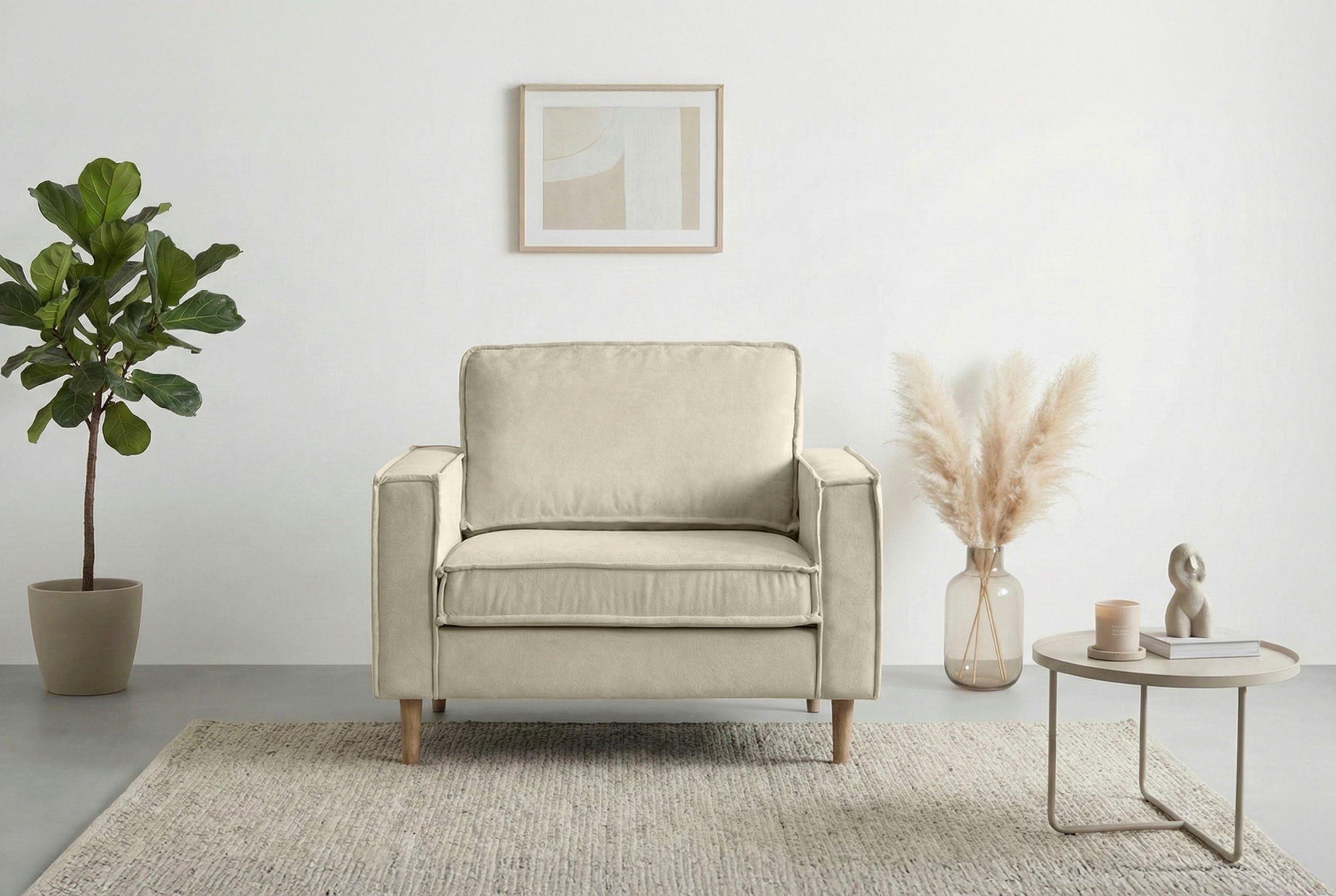 Home affaire Loveseat Pinto Skandi 105 cm, Chenille, Struktur, mit Keder, Massivholzfüße Eiche geräuchert