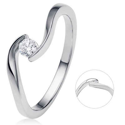 ONE ELEMENT Diamantring 0,15 ct Diamant Brillant Spannfassung Ring aus 585 Weißgold, Damen Gold Schmuck Spannfassung
