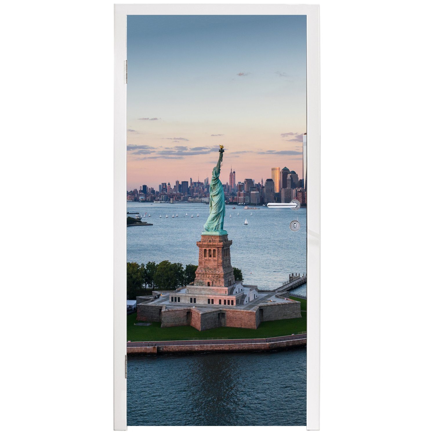 MuchoWow Türtapete New York St), Freiheitsstatue bedruckt, für - Skyline, cm 75x205 Türaufkleber, Fototapete Tür, Matt, - (1