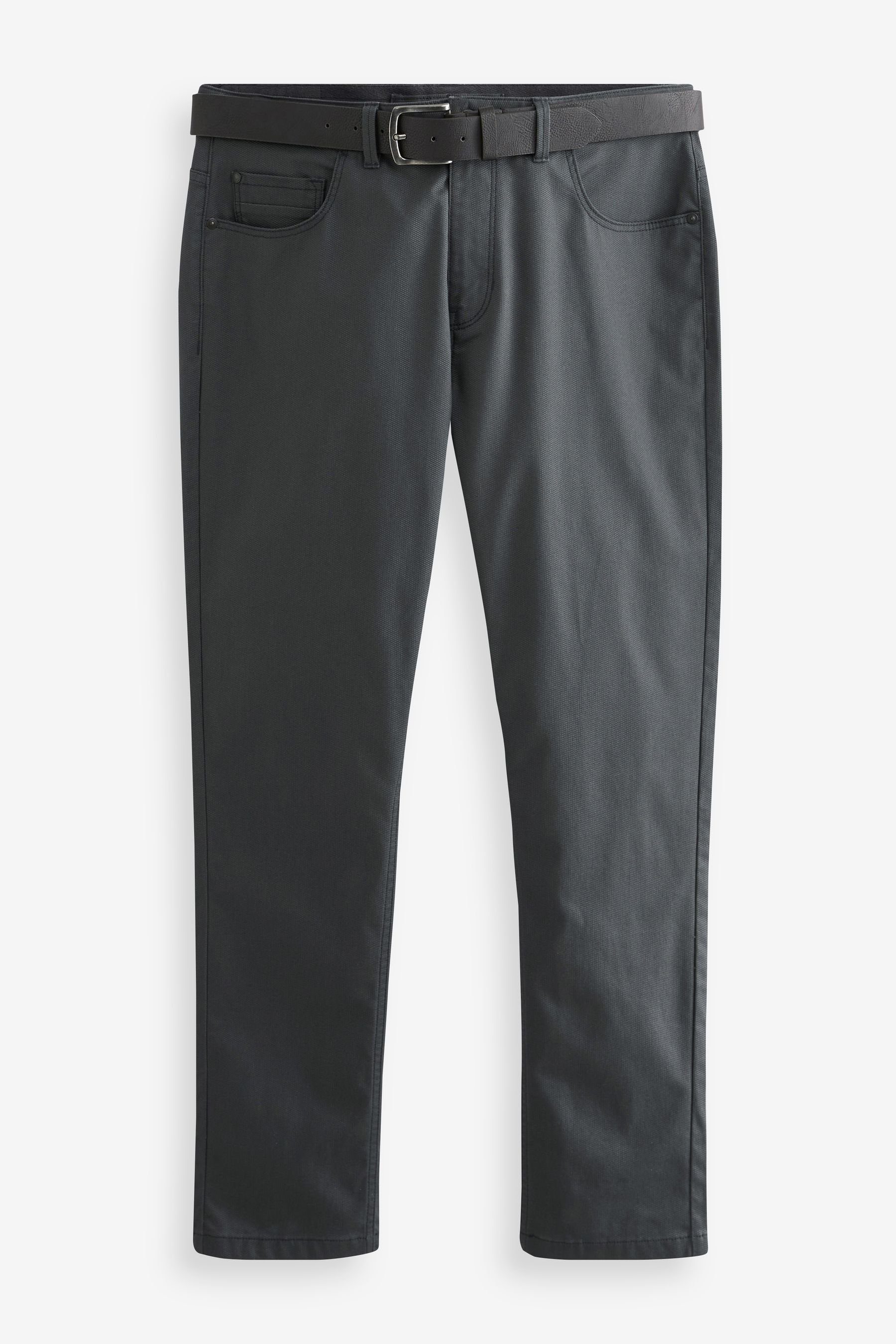Next 5-Pocket-Hose Slim Fit Hose mit 5 Taschen und Gürtel (2-tlg) Charcoal Grey